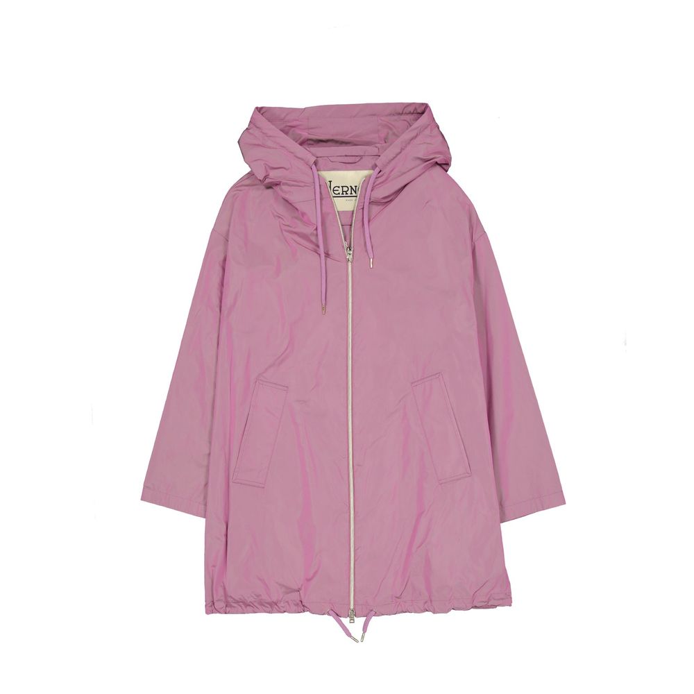 Drawstring Hooded Raincoat Coat — Pink