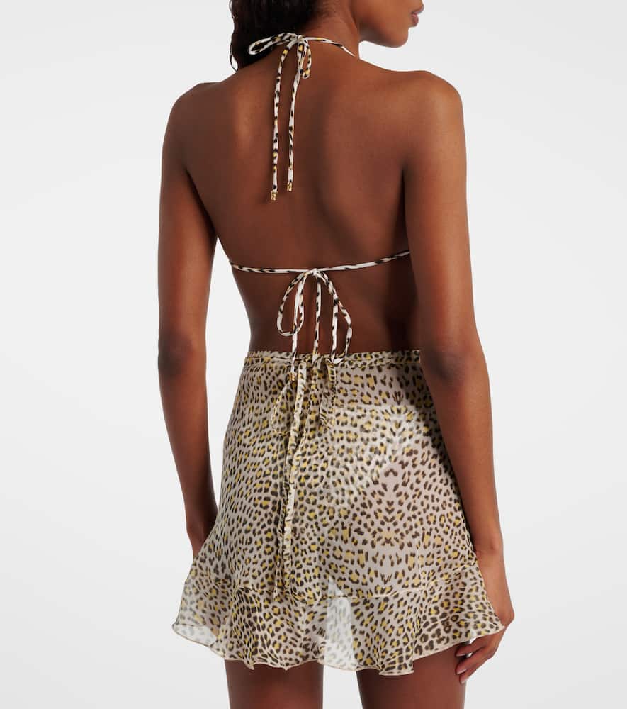 Leopard-print silk beach cover-up