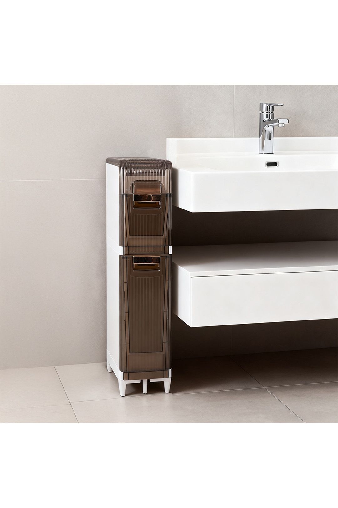Living And Home 3-Tier Plastic Tall Narrow Storage Cabinet Bathroom Storage Cupboard With Wheels In White