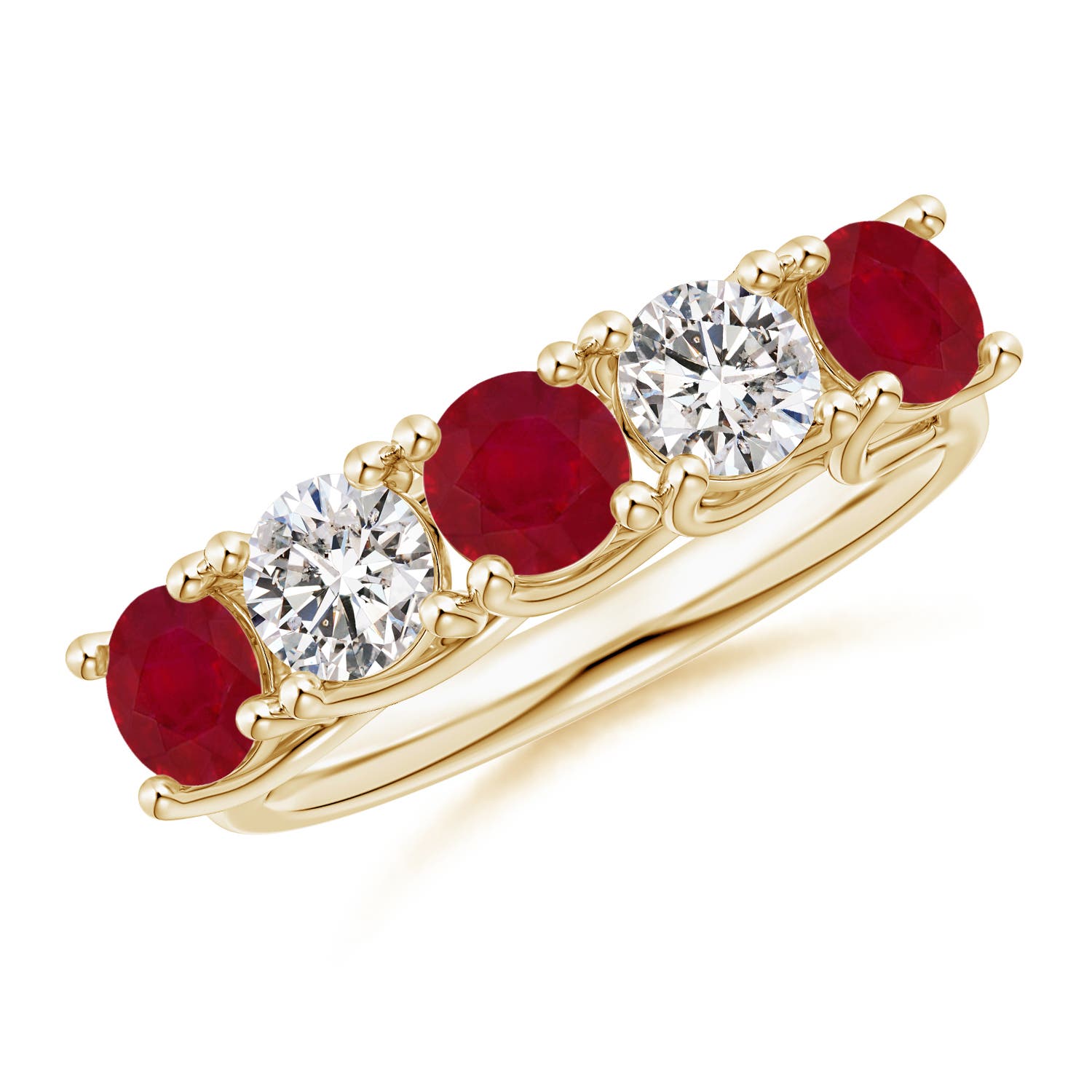 Angara 1.38 Carats Half Eternity Five Stone Ruby and Diamond Wedding Band in 14K Yellow Gold