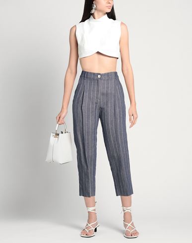 Woman Pants Grey Size 4 Cotton, Linen