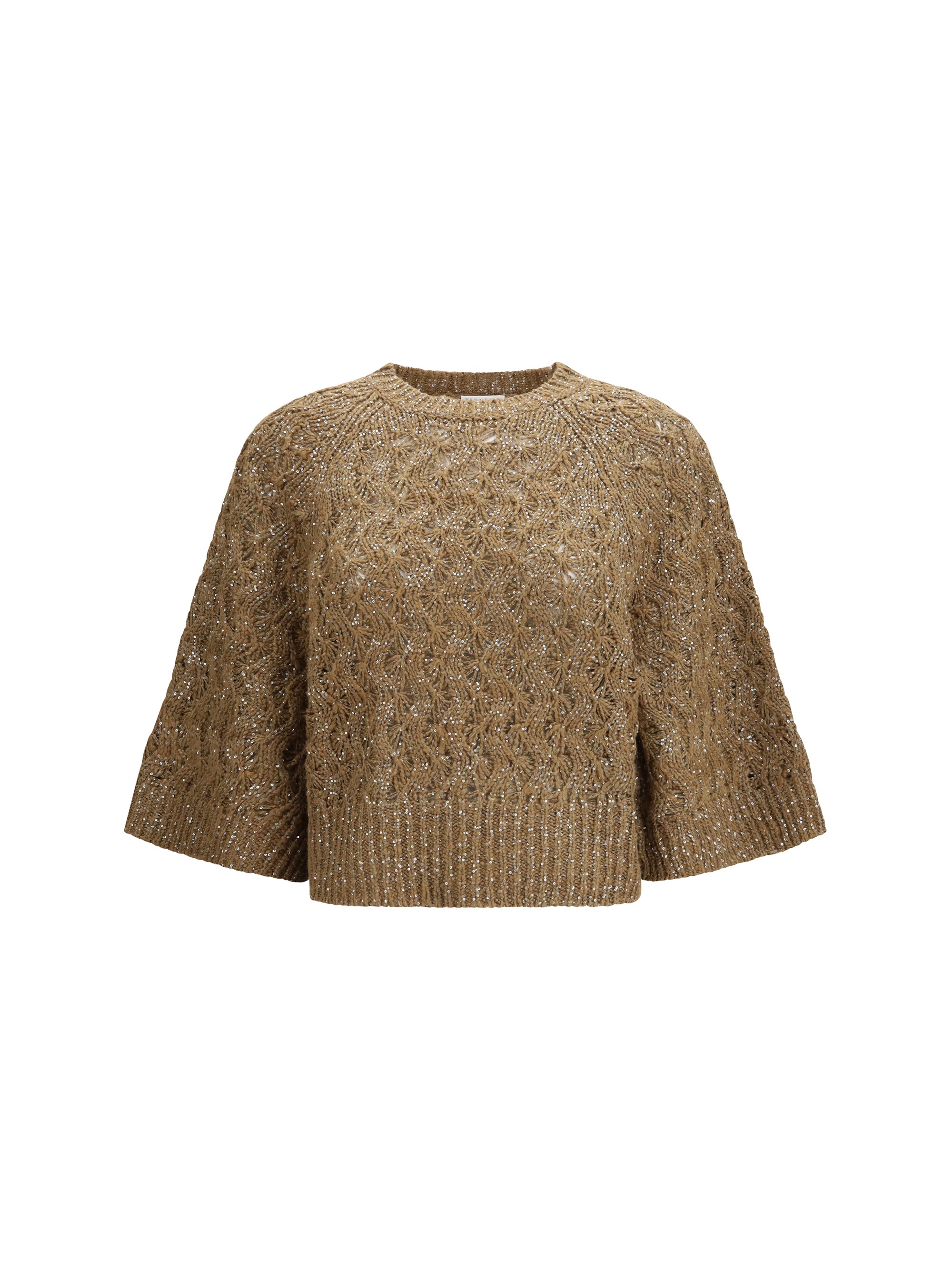 Open-Knit with Sequin Embellishment Sweater — Beige
