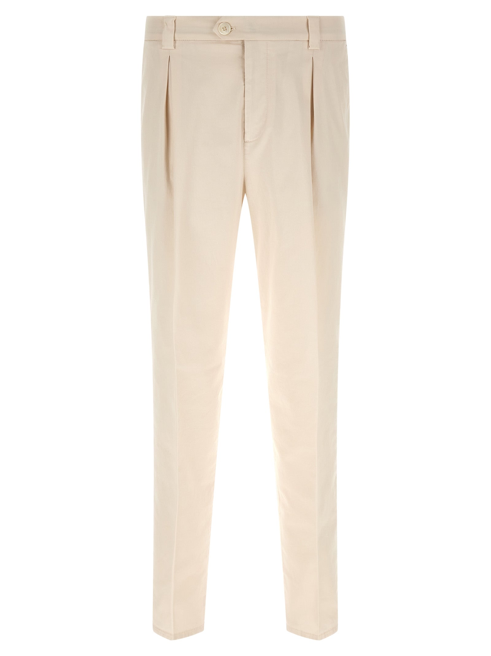 Pleated Cotton Gabardine Trousers — White