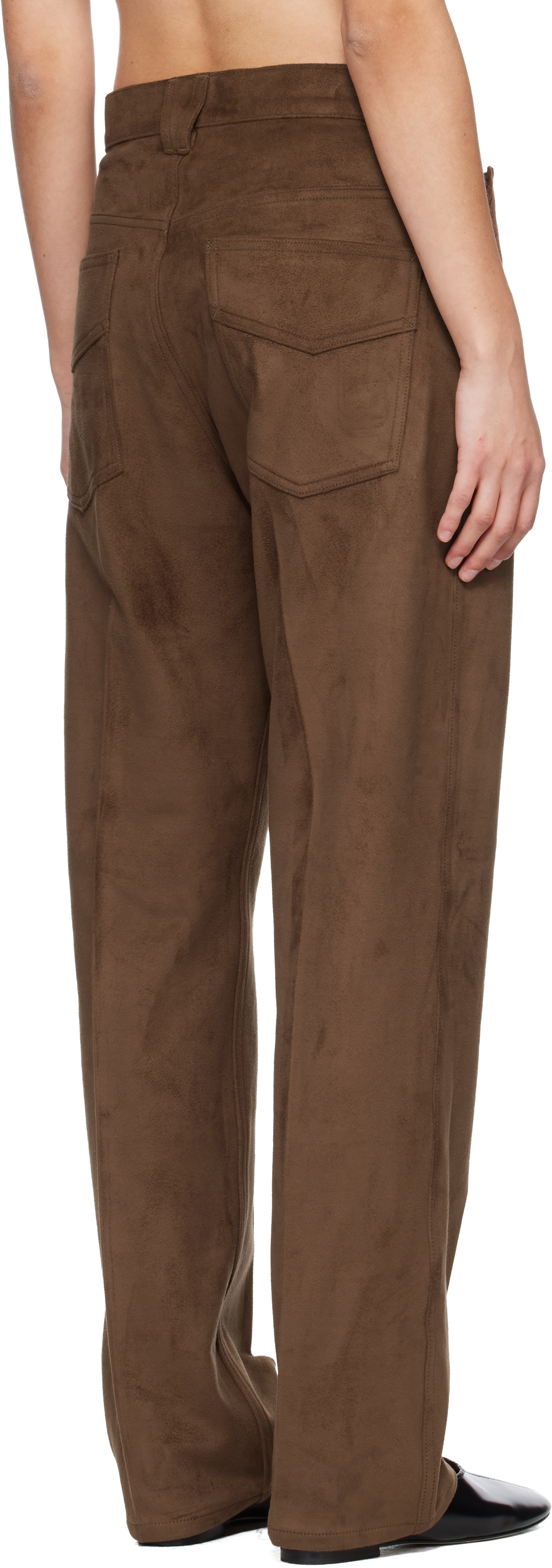 Brown Straight Faux-Suede Pants