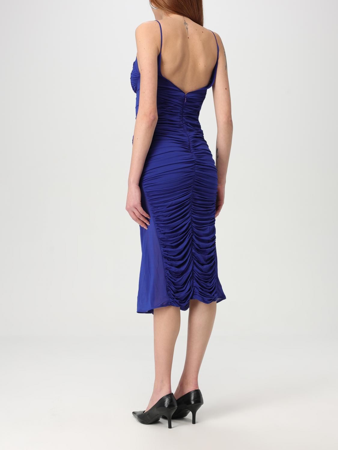 Ruched sheer midi dress - Blue