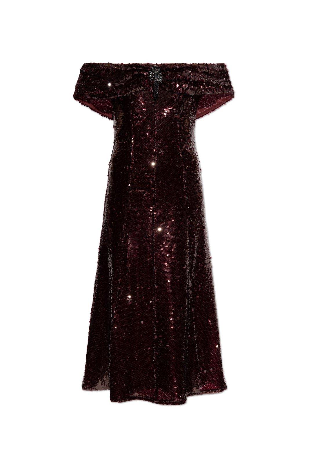 Sequinned off-shoulder dress - Brown