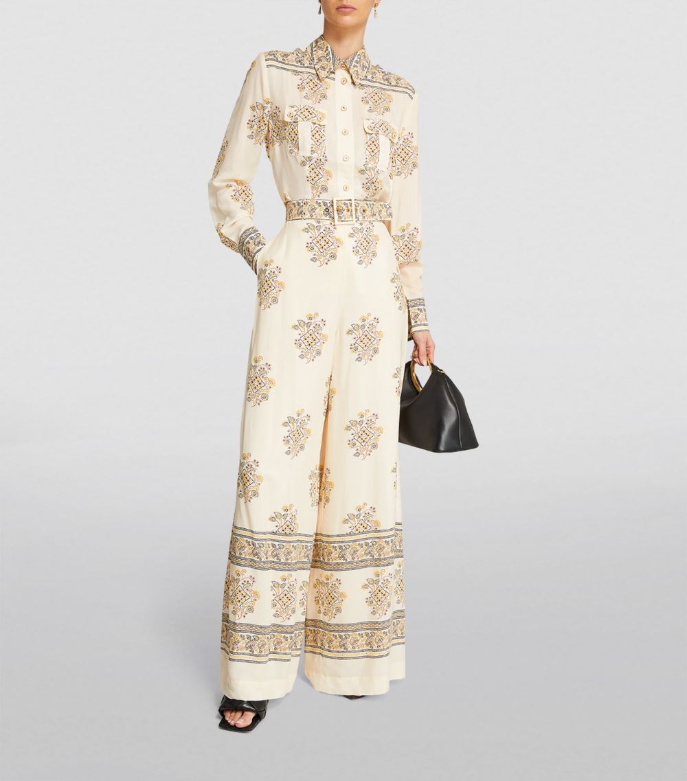 Silk-Blend Belted Wide-Leg Trousers