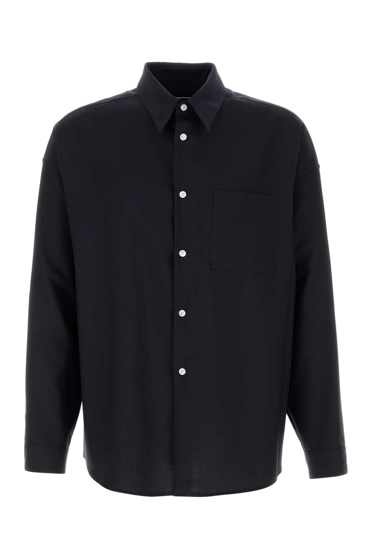 Virgin Wool Twill Shirt — Black