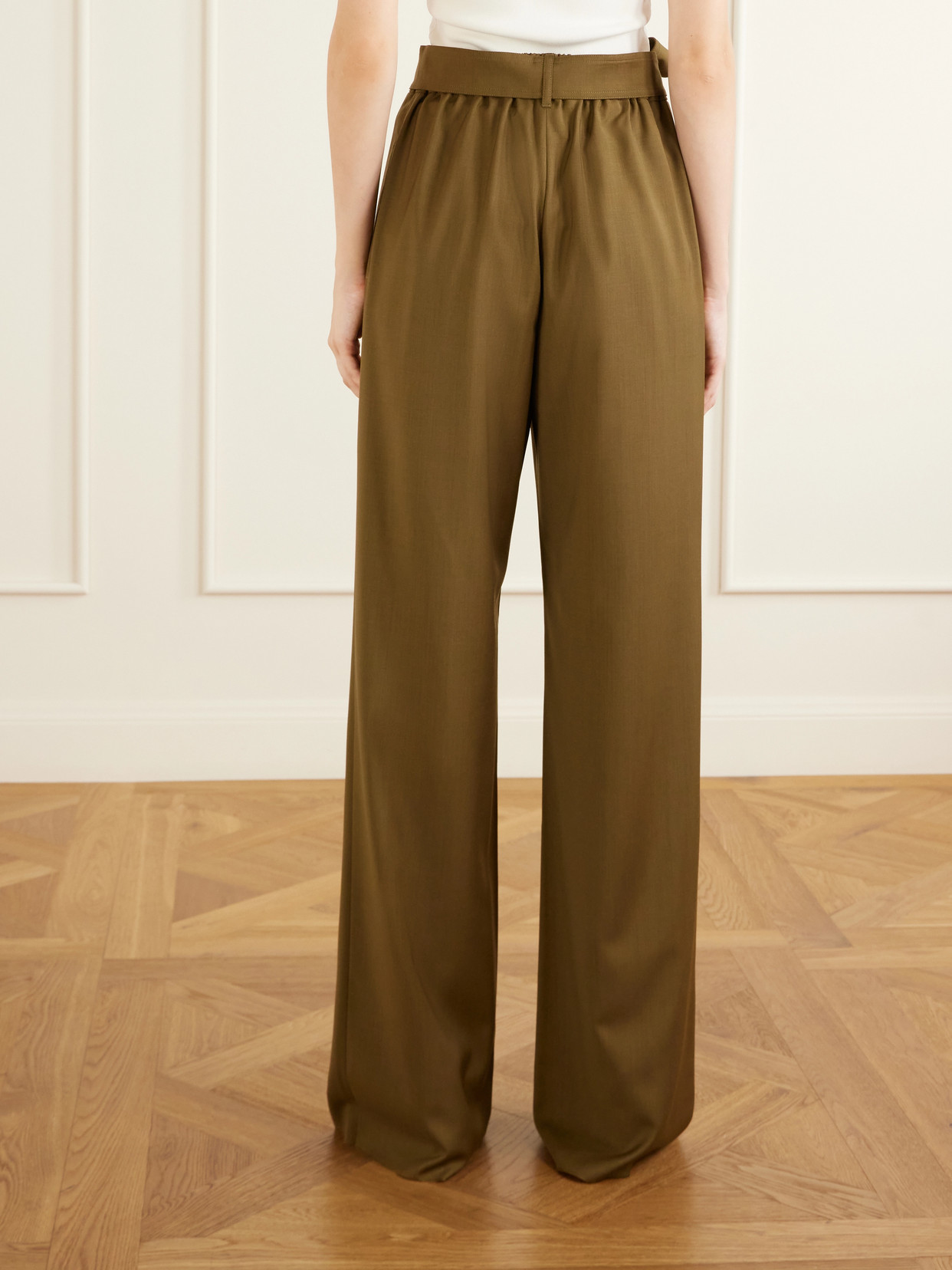 Editto Belted Wool Grain De Poudre Wide-leg Pants - Green
