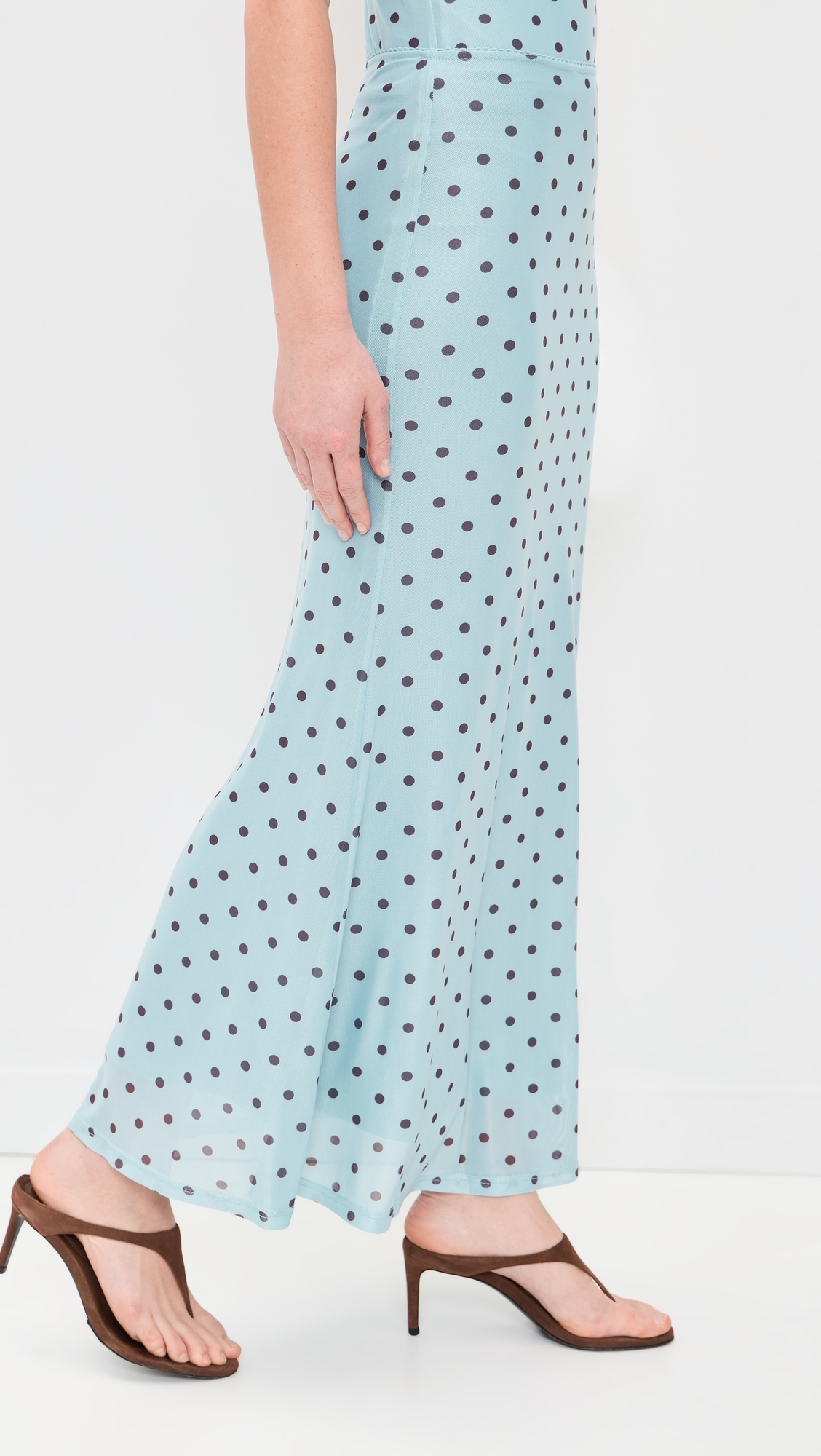 Polka Dot Mesh Maxi Skirt Blue/Brown