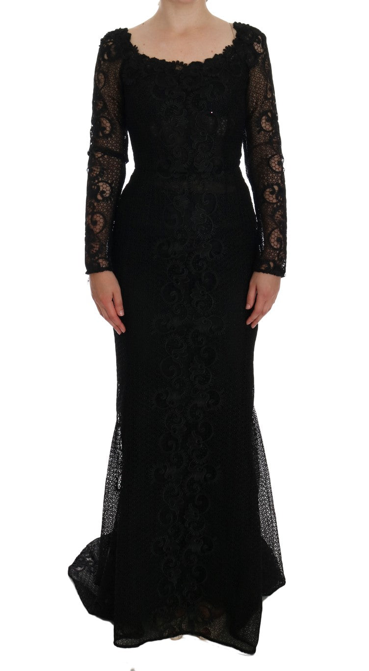Floral Lace Sheath Dress — Black
