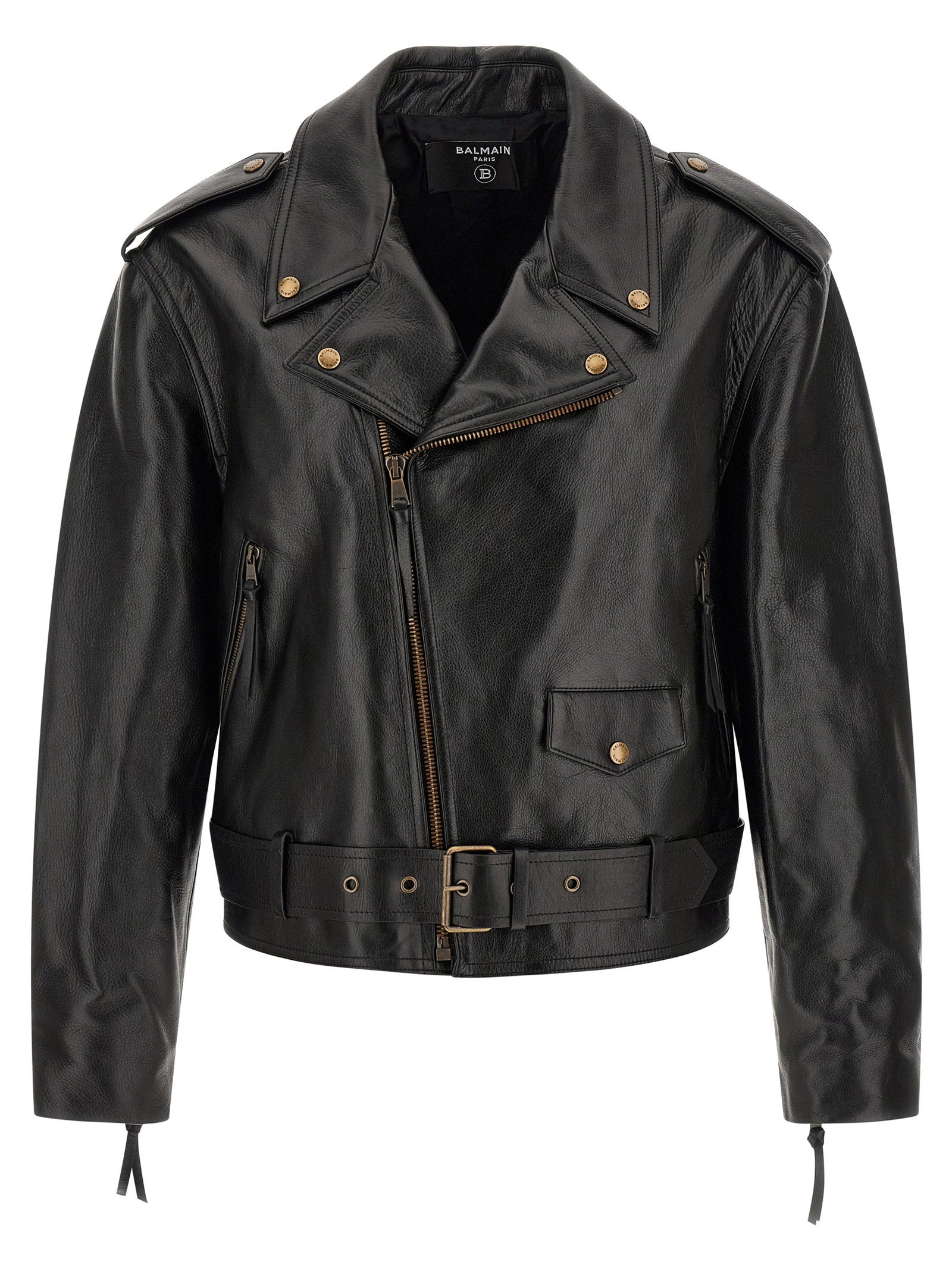 Textured Leather Biker Jacket — Black