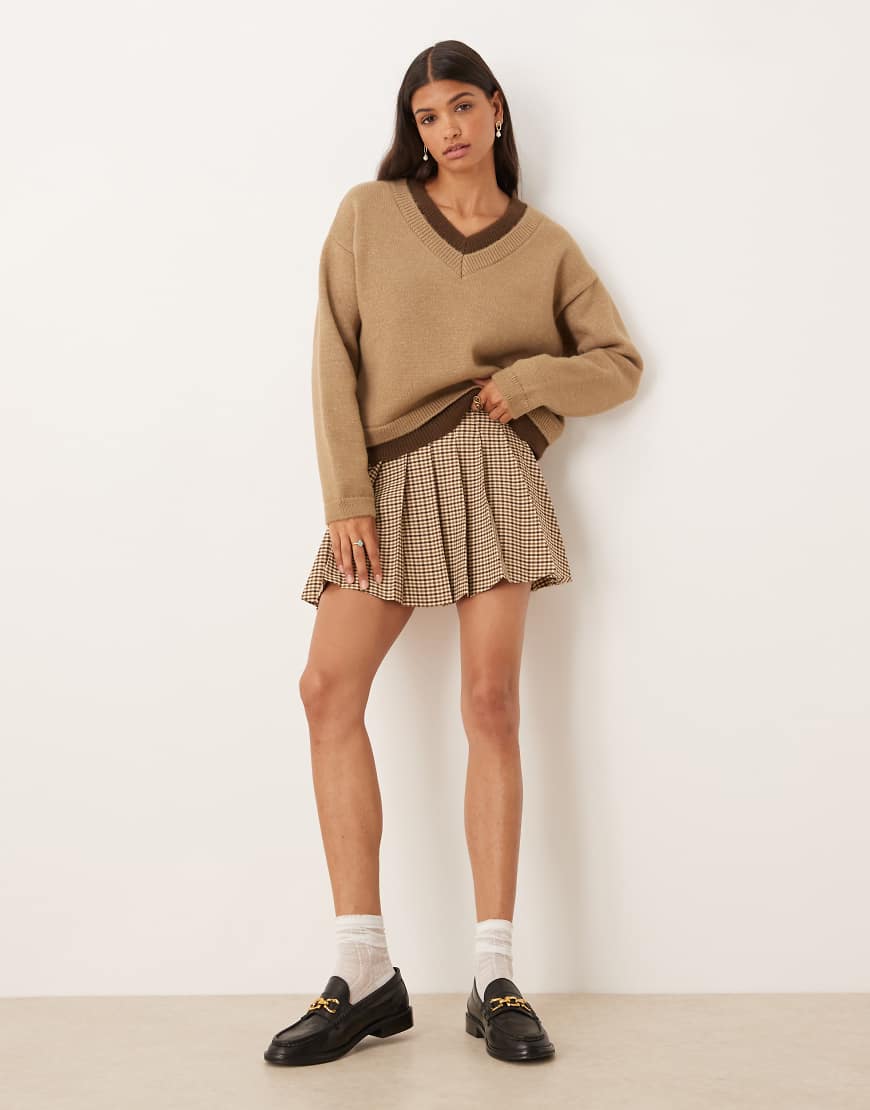 Pleated mini skirt in micro plaid-Multi