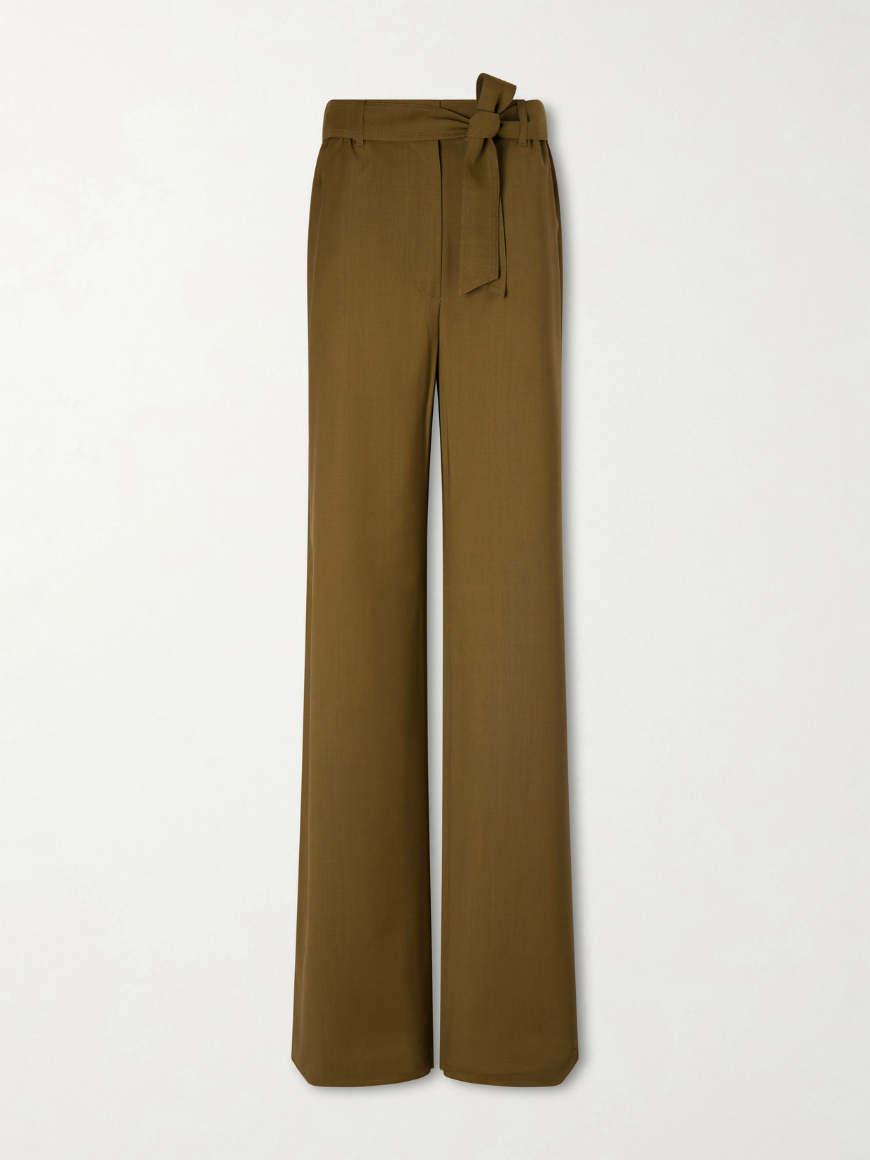 Editto Belted Wool Grain De Poudre Wide-leg Pants - Green