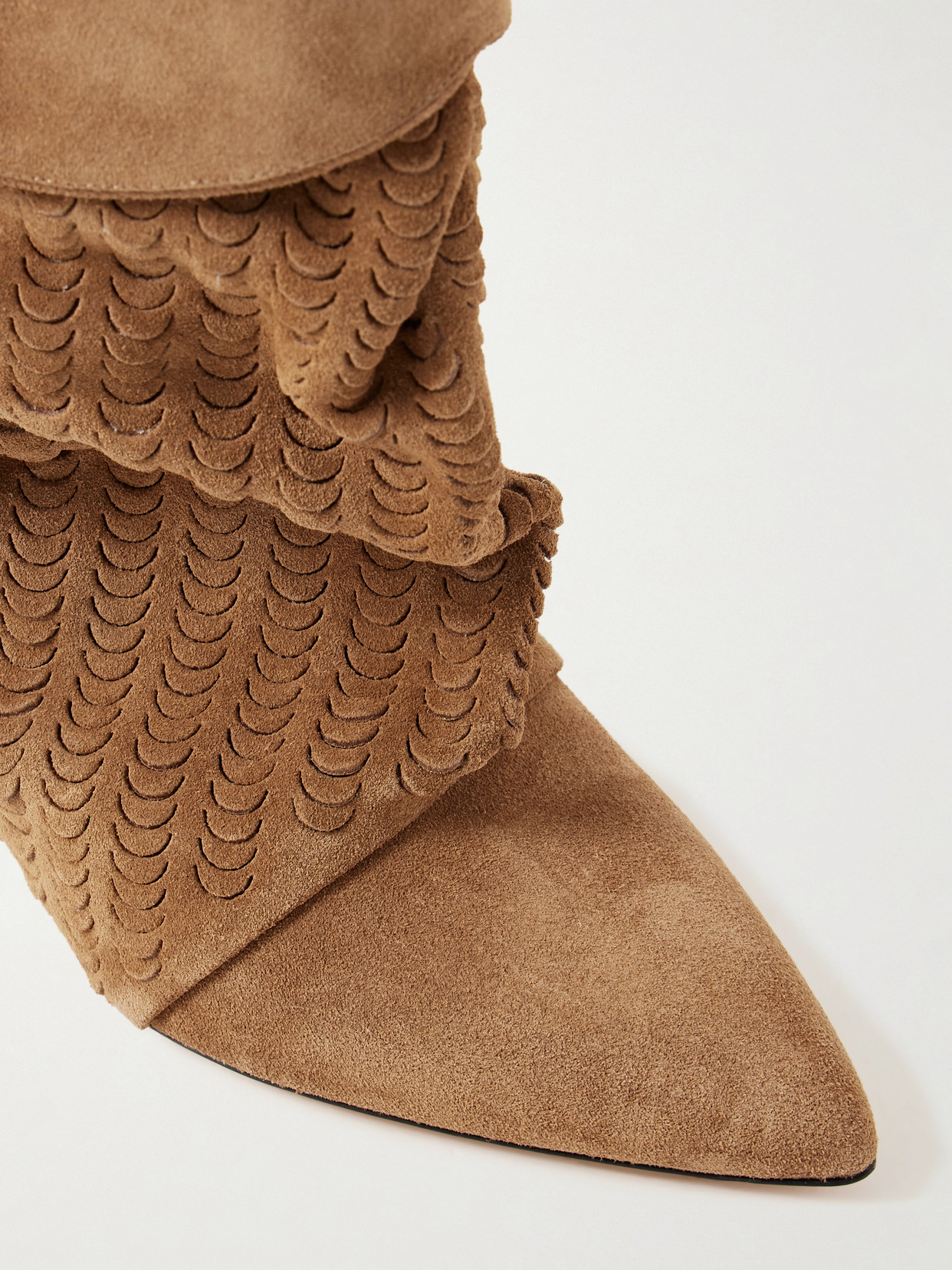 Edrik Gathered Perforated Suede Ankle Boots - Brown