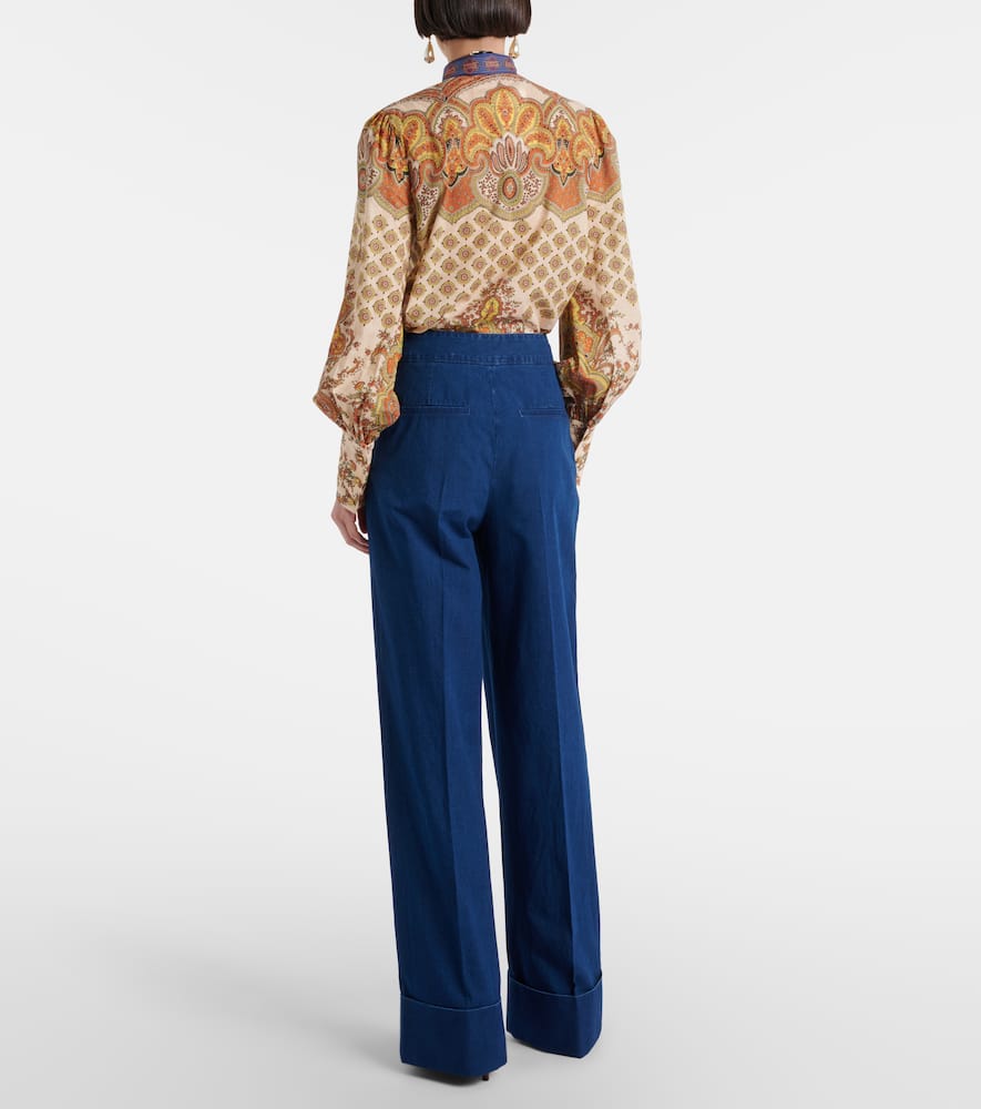 High-rise pleated wide-leg jeans