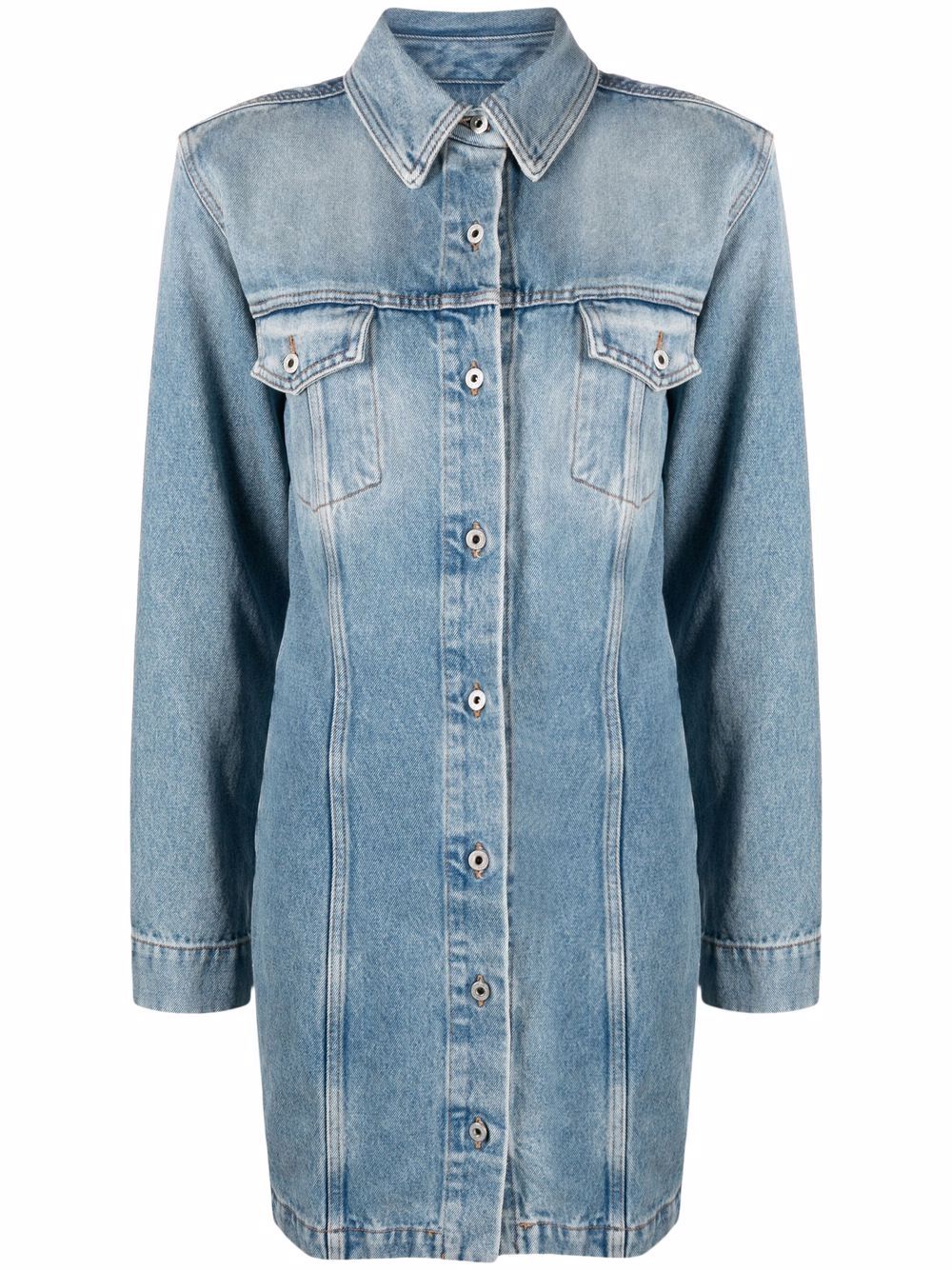 Long-sleeve denim shirtdress - Blue