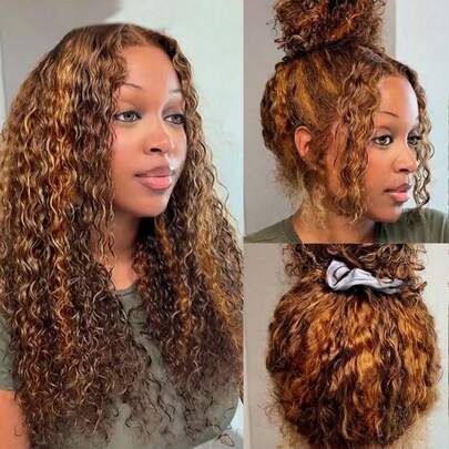 30 32 Inch Invisible Strap Highlight 360 Human Hair Wigs 250% Density Honey Blonde 13x4 HD Deep Wave Lace Frontal Wig With Drawstring Pre Plucked Glue