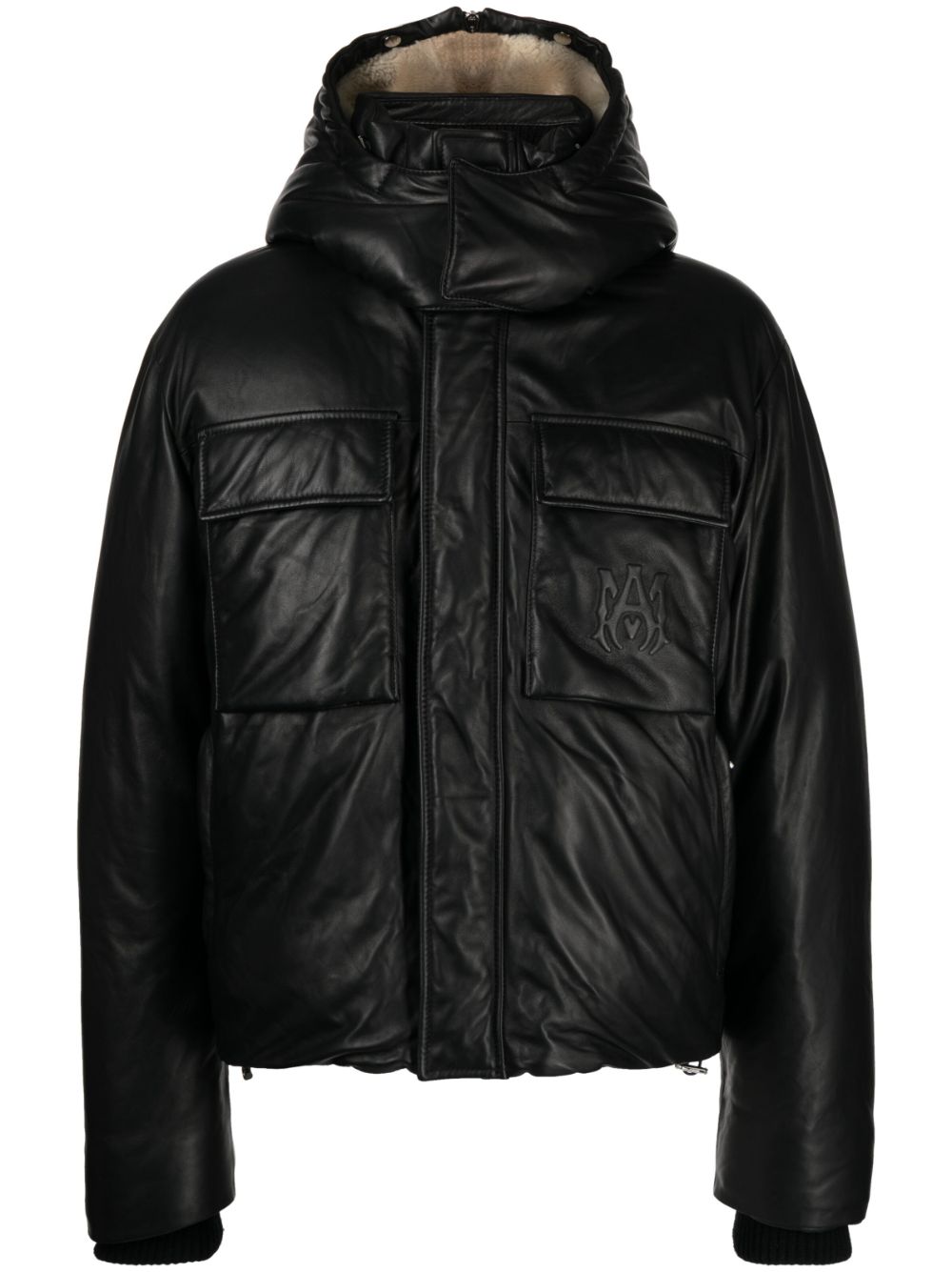 Leather puffer jacket - Black