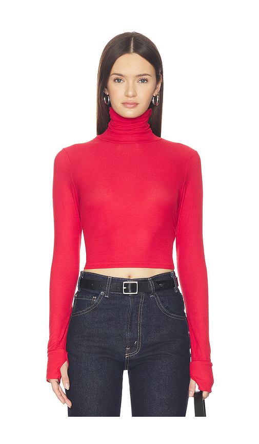 Michael Lauren Cormac Turtleneck Crop Top in Red. L. Also in M, S