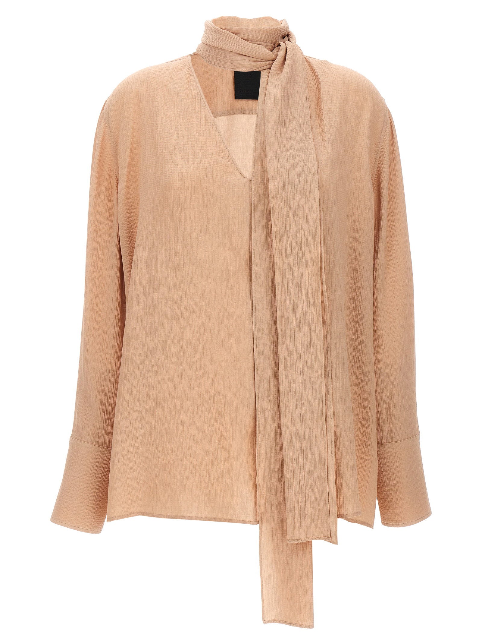 Pussy Bow Silk Blouse — Beige