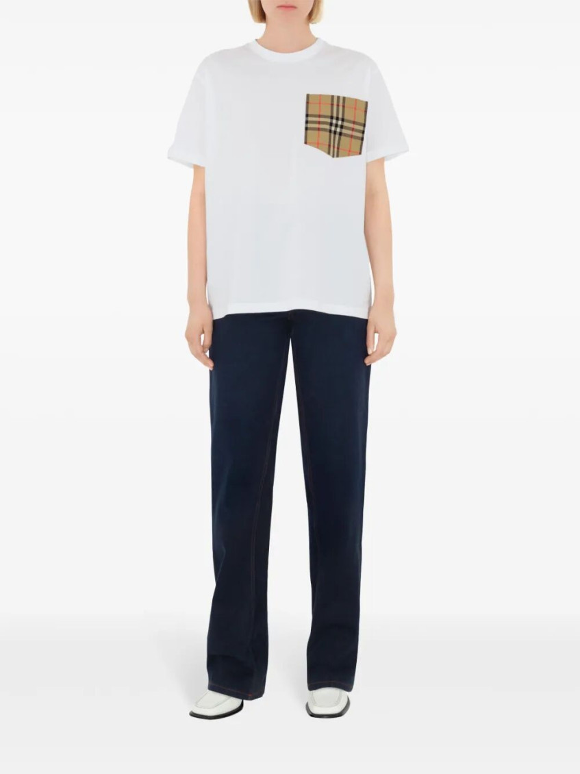 White Vintage Check Pocket T-shirt