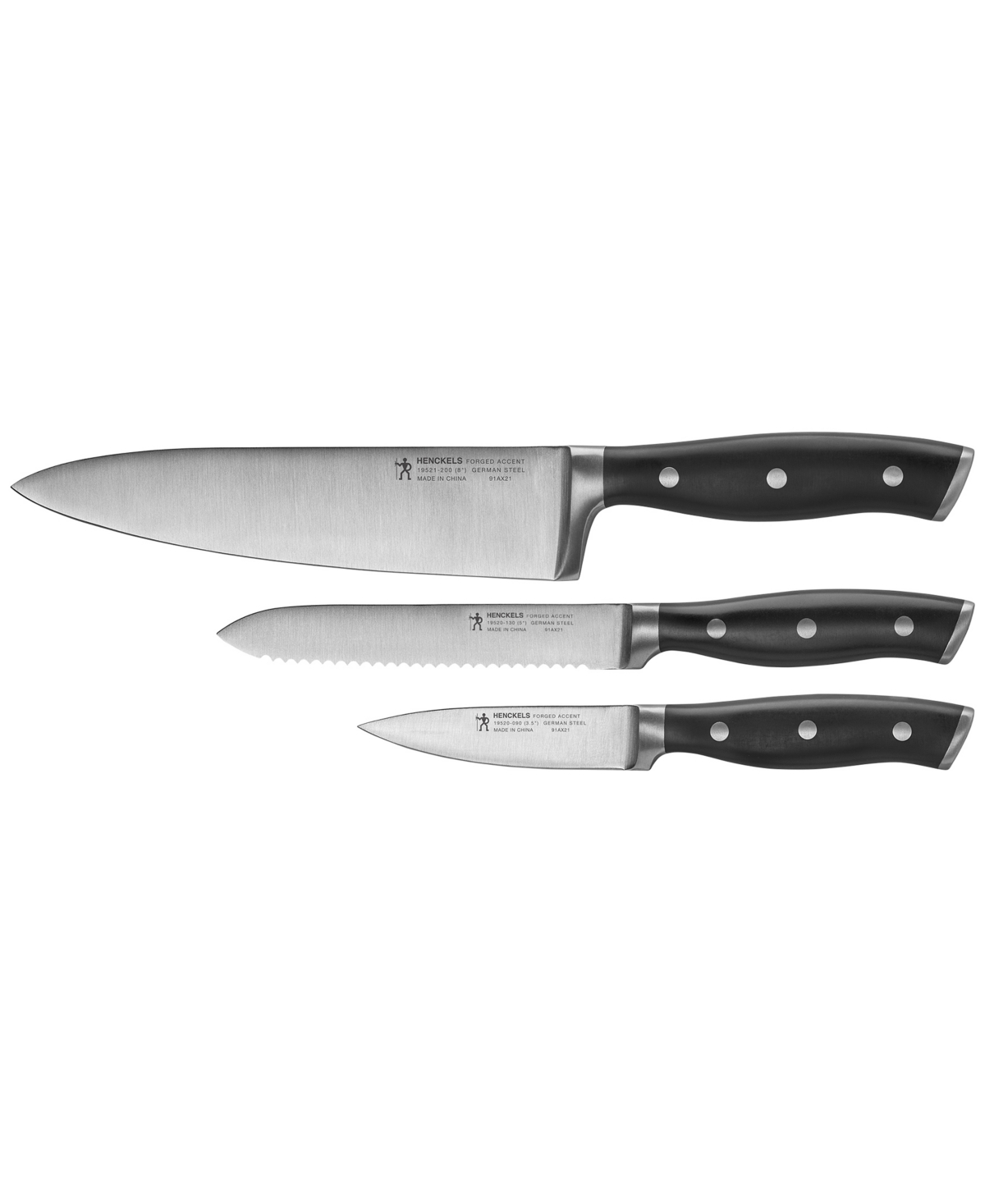 Forged Accent 3 Piece Starter Set - Stainless Steel Blade and Black Handle