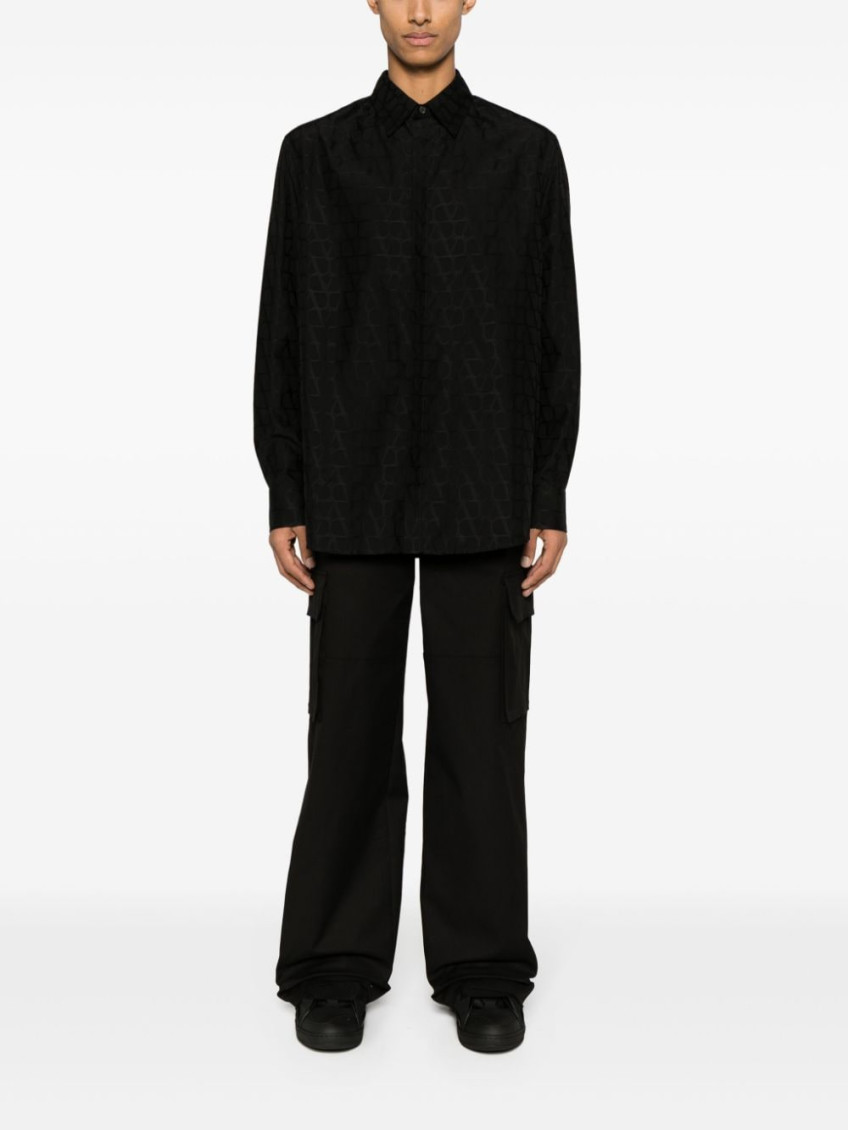 Black Black Texture Monogram Jacquard Shirt
