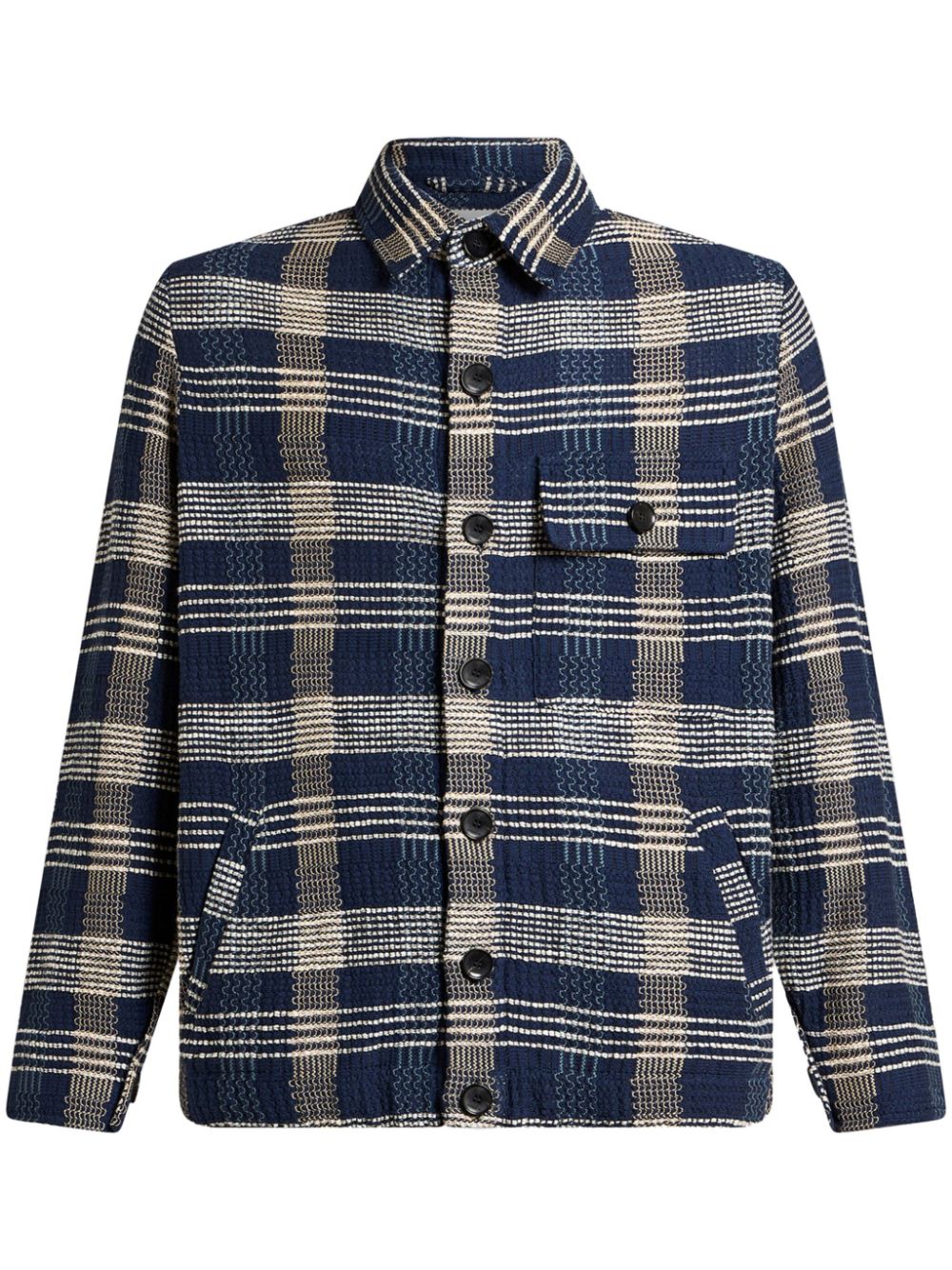 Check-pattern knit shirt jacket - Blue