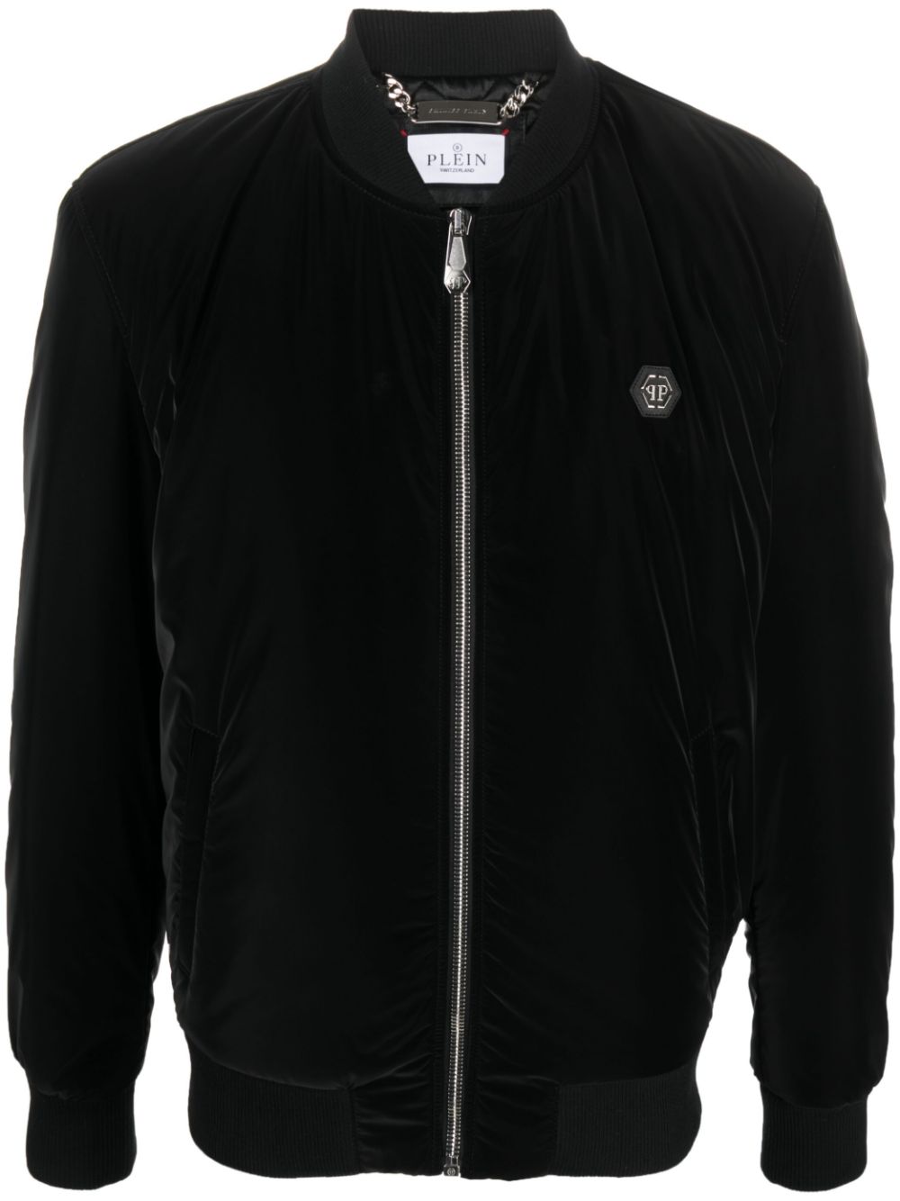Logo-patch zip-up bomber jacket - Blue