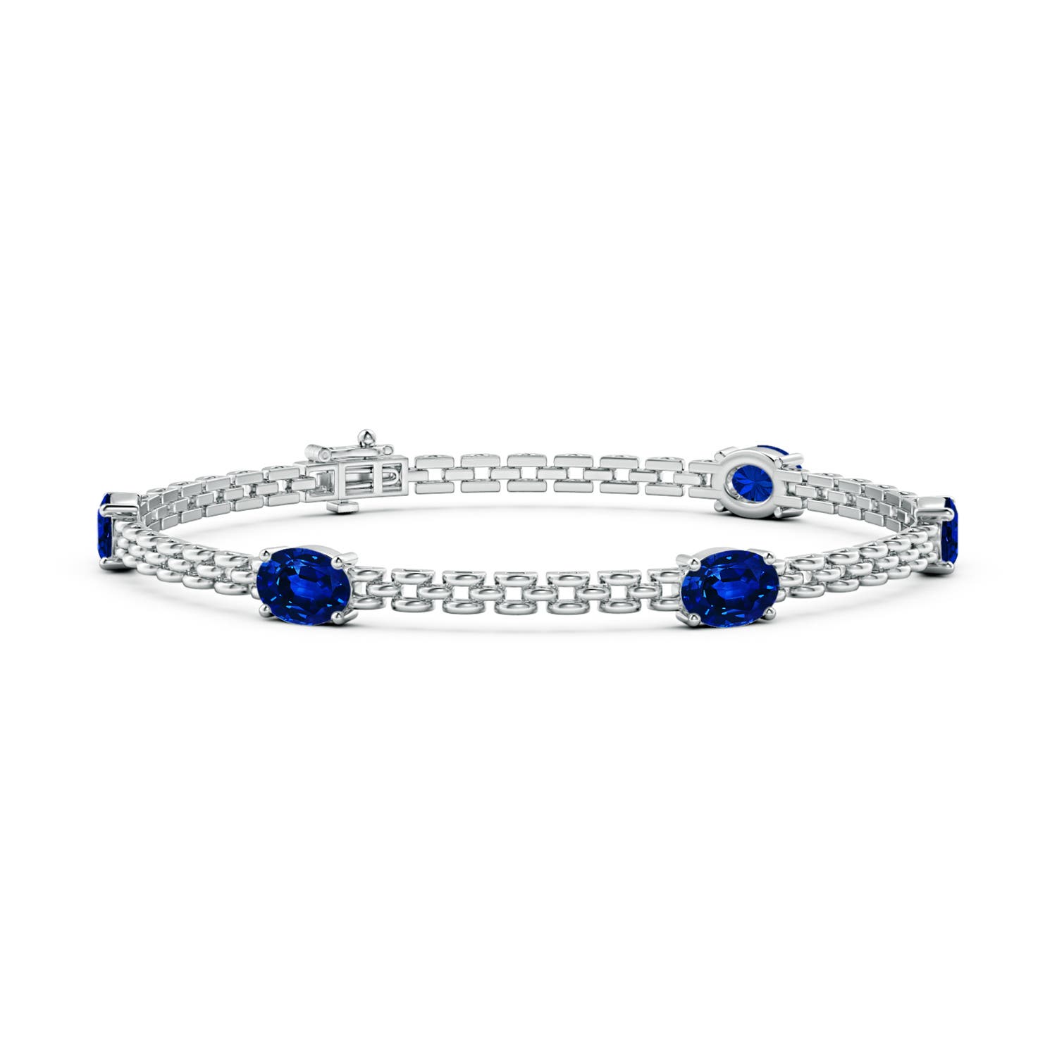 Angara 4.25 Carats Five Stone Oval Sapphire Station Link Bracelet in 14K White Gold