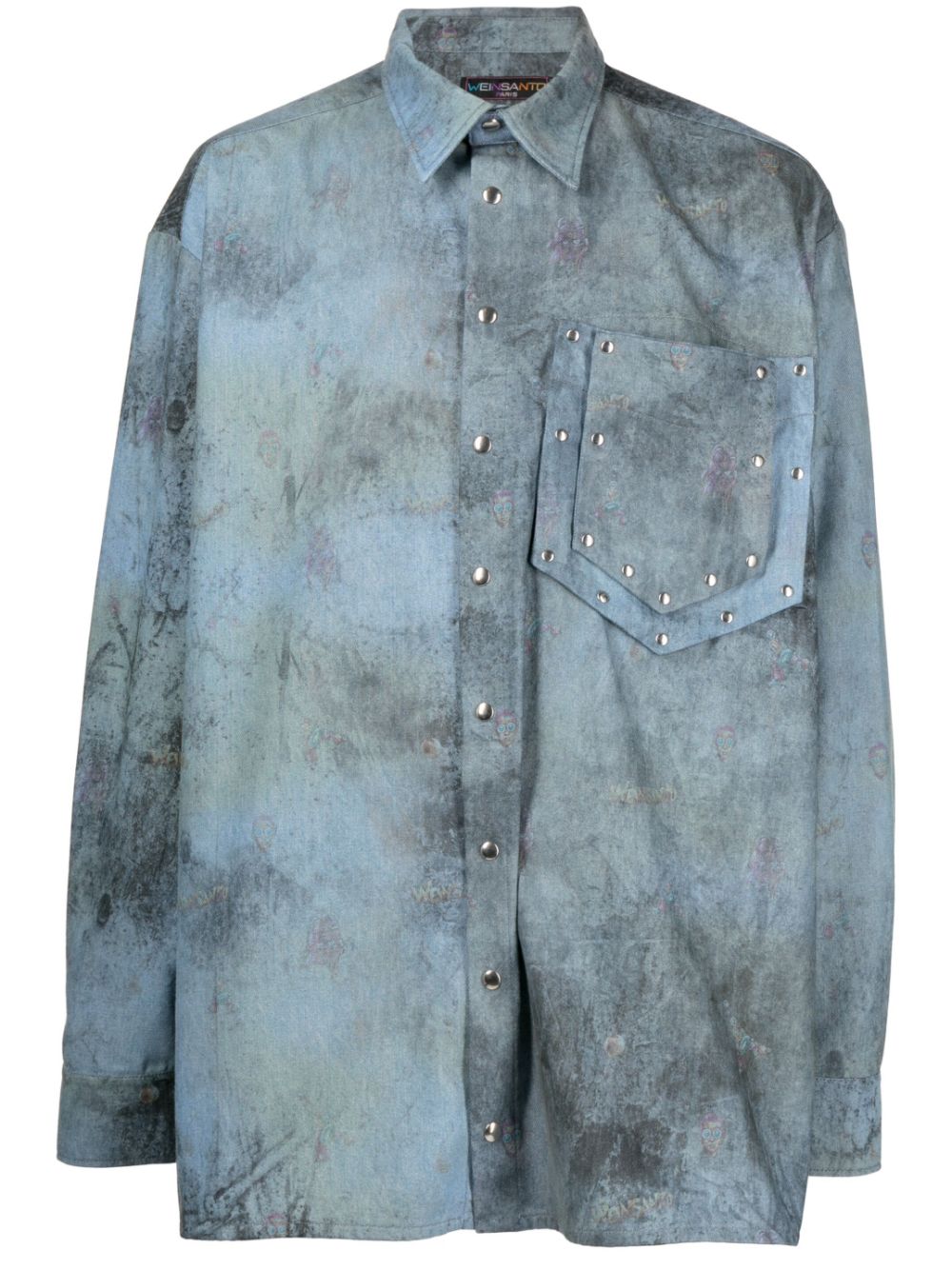 Abstract-print denim shirt - Blue
