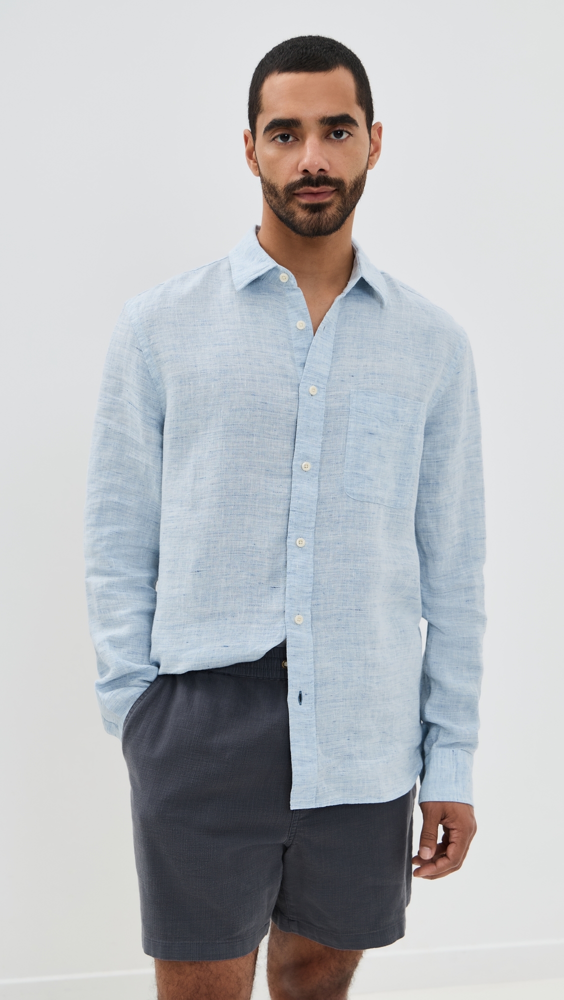 Faherty Linen Laguna Shirt Light Blue Melange