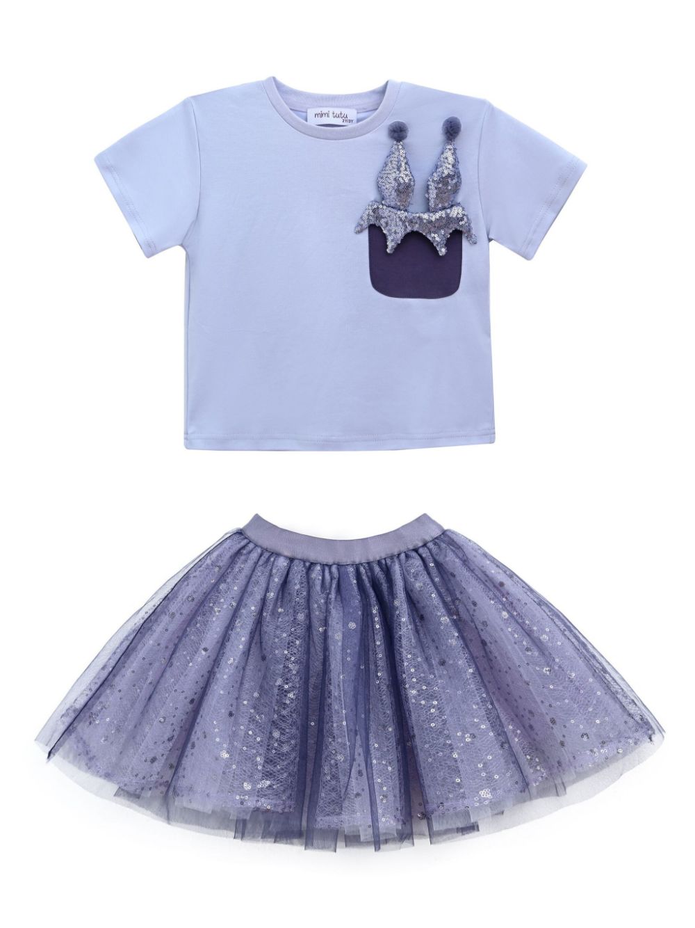 Sequin-embellished T-shirt skirt set - Purple