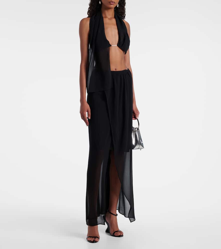 Chain-detail silk georgette wrap skirt