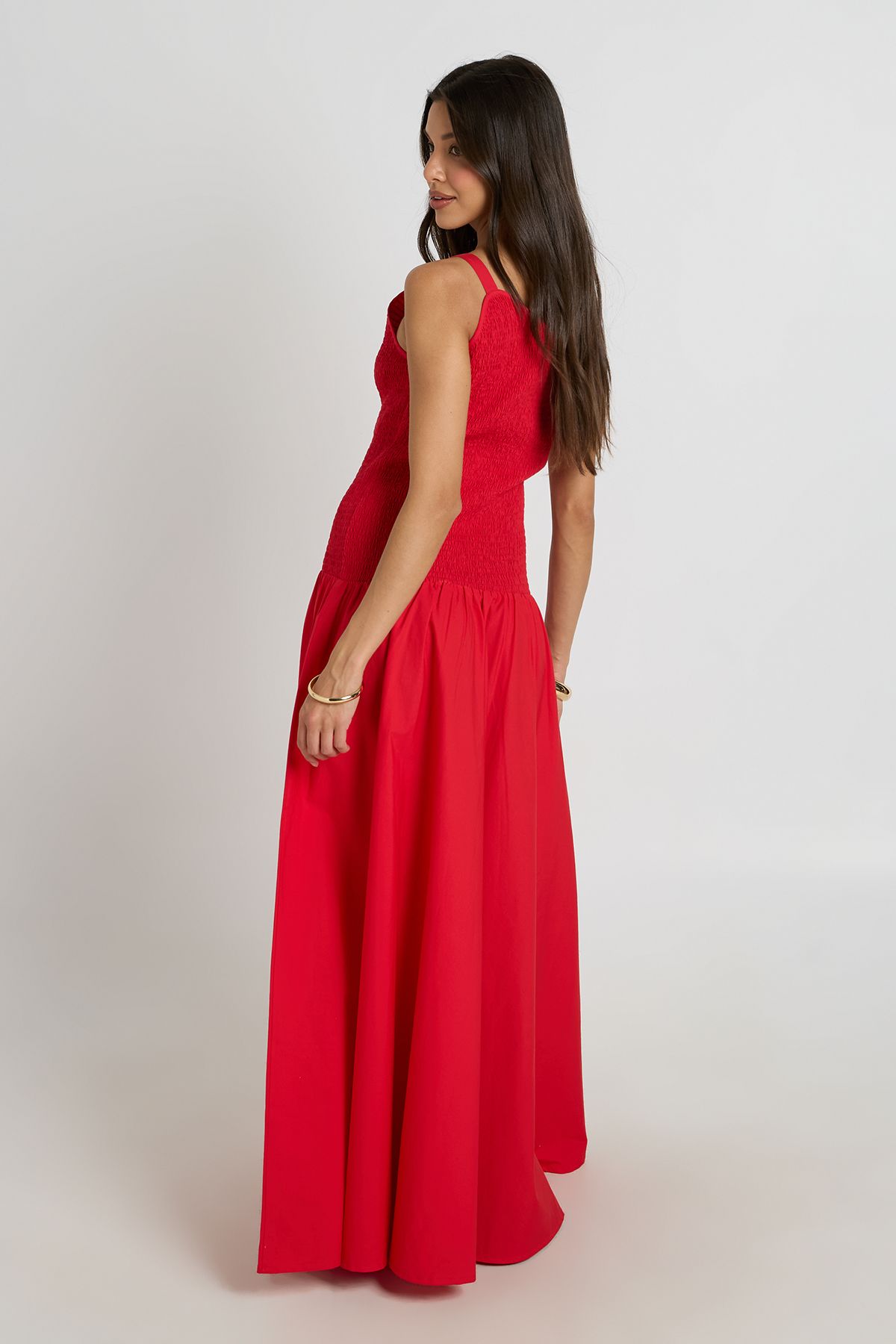 Boohoo Womens Shirred Bodice Maxi Dress With Asymmetric Neckline - Red