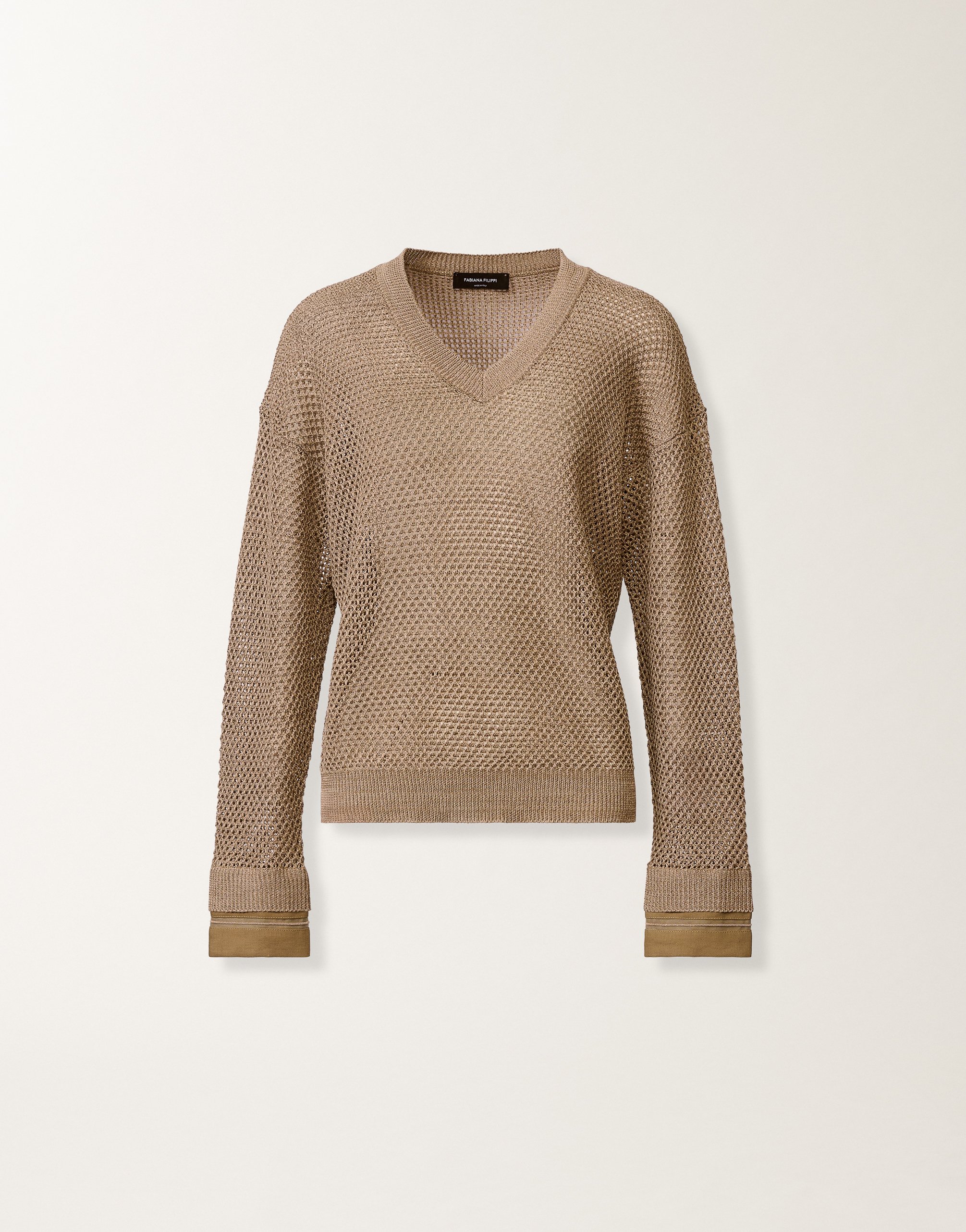 Sweater in organic cotton with lustrous viscose, taupe
