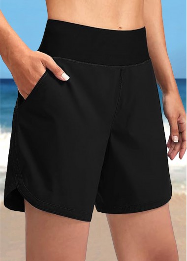 Modlily Mid Waisted Black Pocket Quick Drying Beach Short