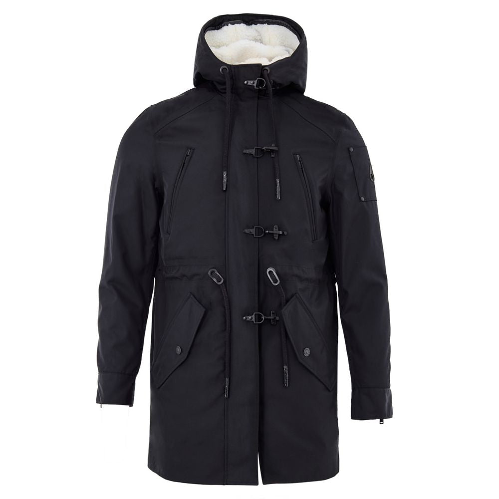 Nylon Parka with Removable Fur Lining Coat — Black