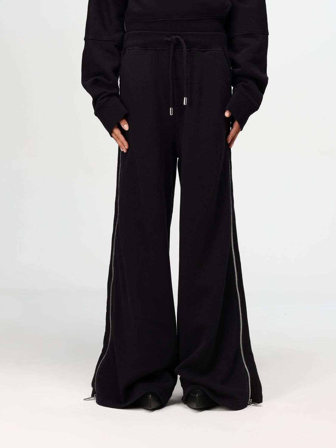 Side-zipped cotton palazzo pants - Black