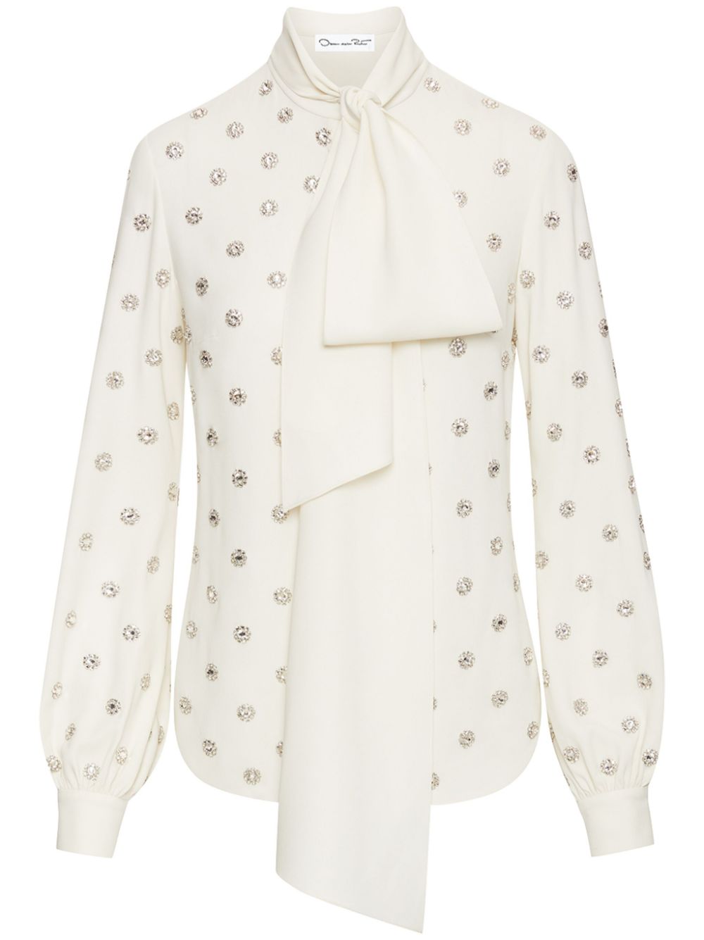 Crystal-embellished tie-neck blouse - White