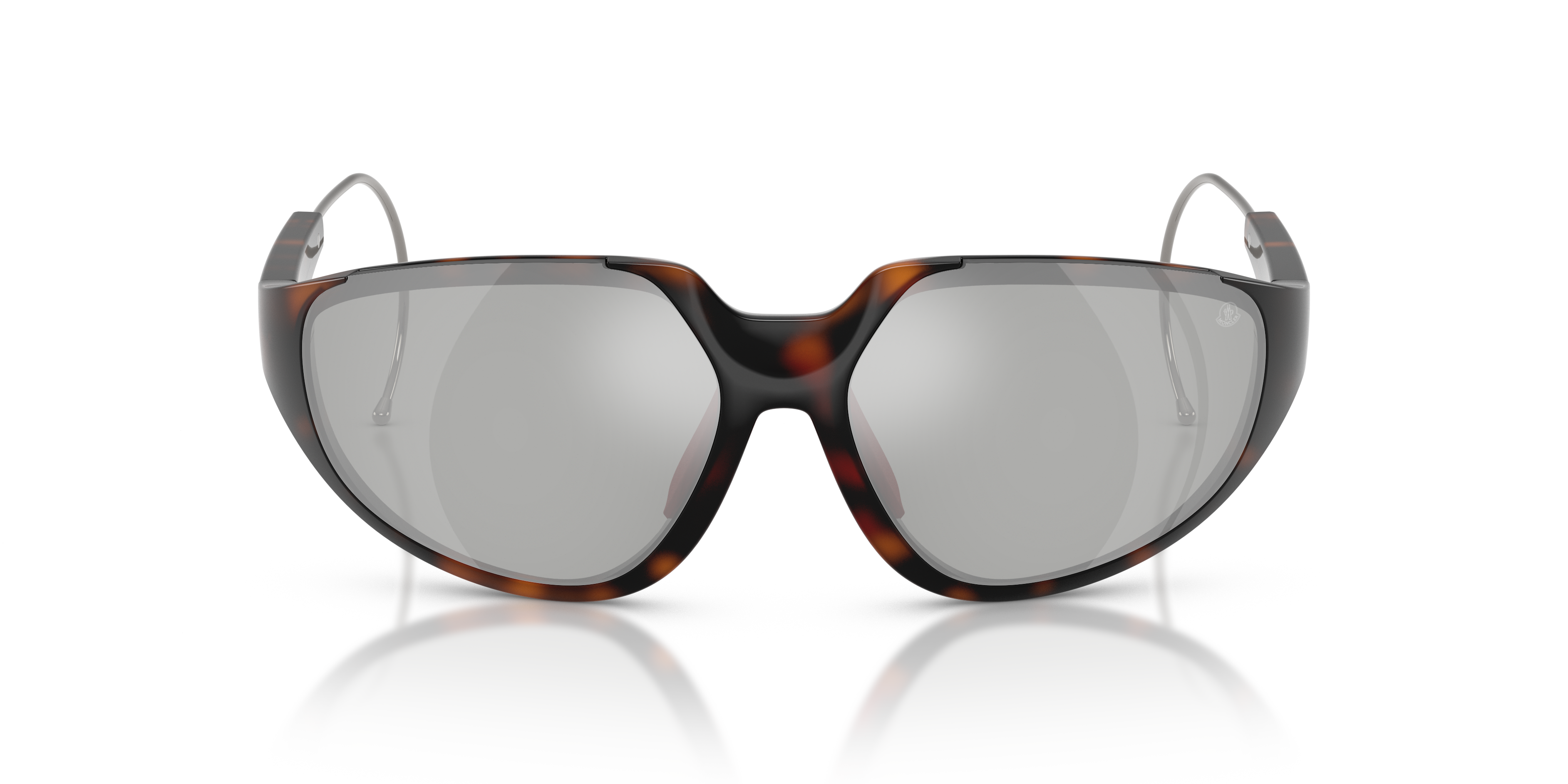 Moncler Unisex Moncler ME8008 LASZER 50218V Sunglasses Injected Turtle Silver Geometric Norma