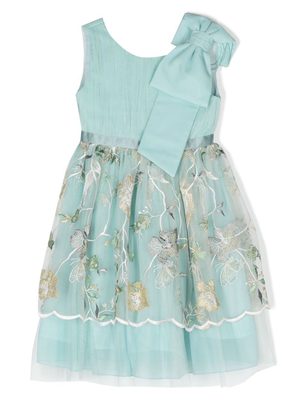 Floral-appliqué tulle dress - Green