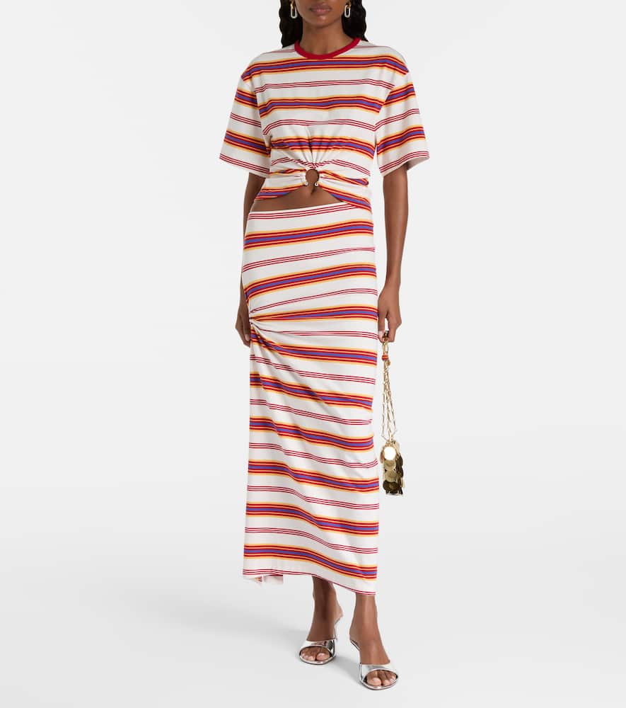 Gathered striped cotton-blend T-shirt