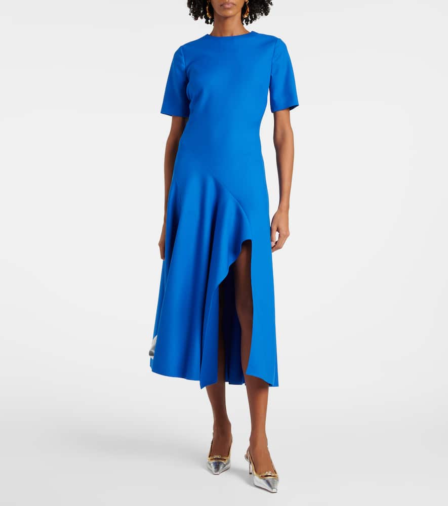 Draped wool-blend midi dress
