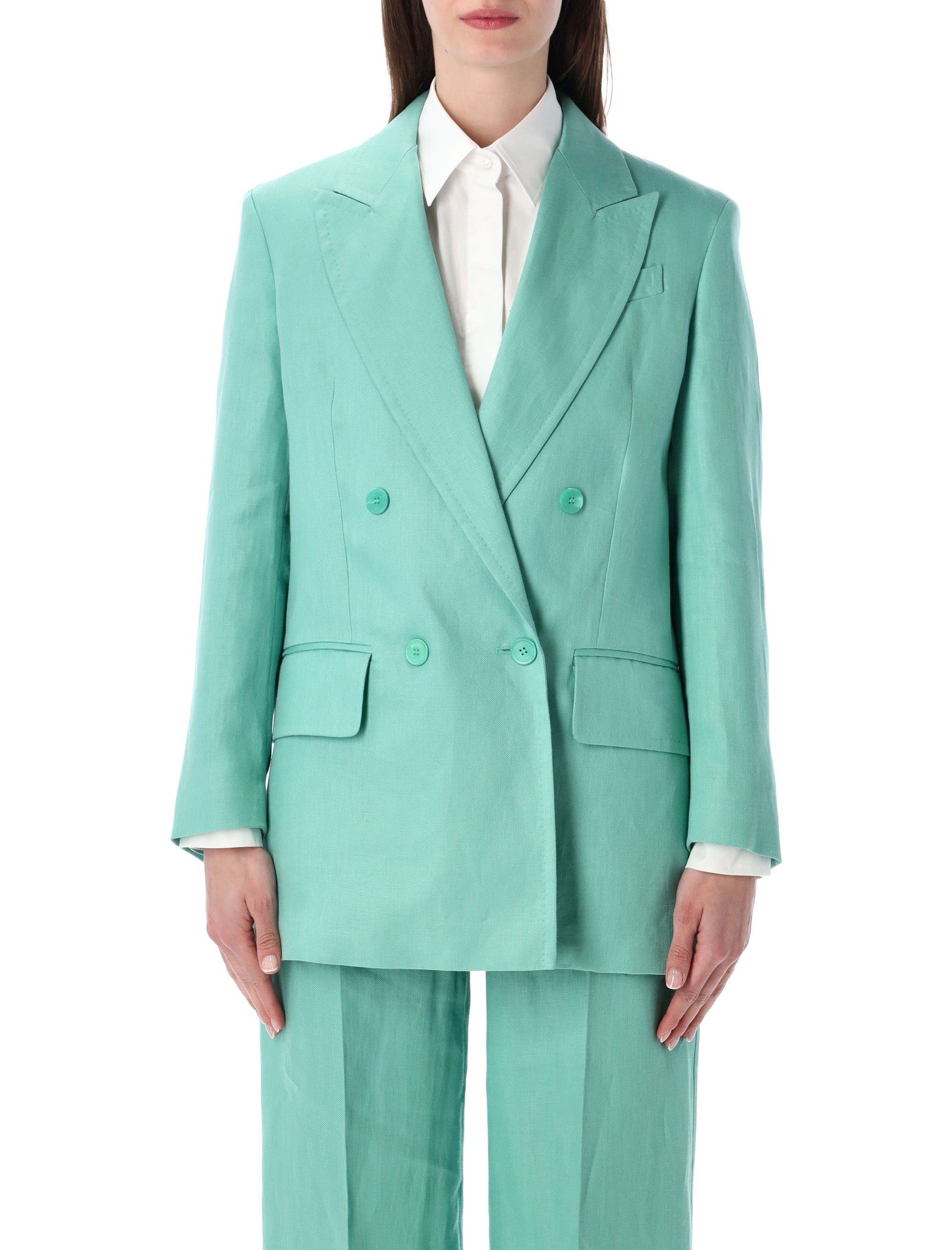 Sophisticated Double-Breasted Linen Blazer - Size 40