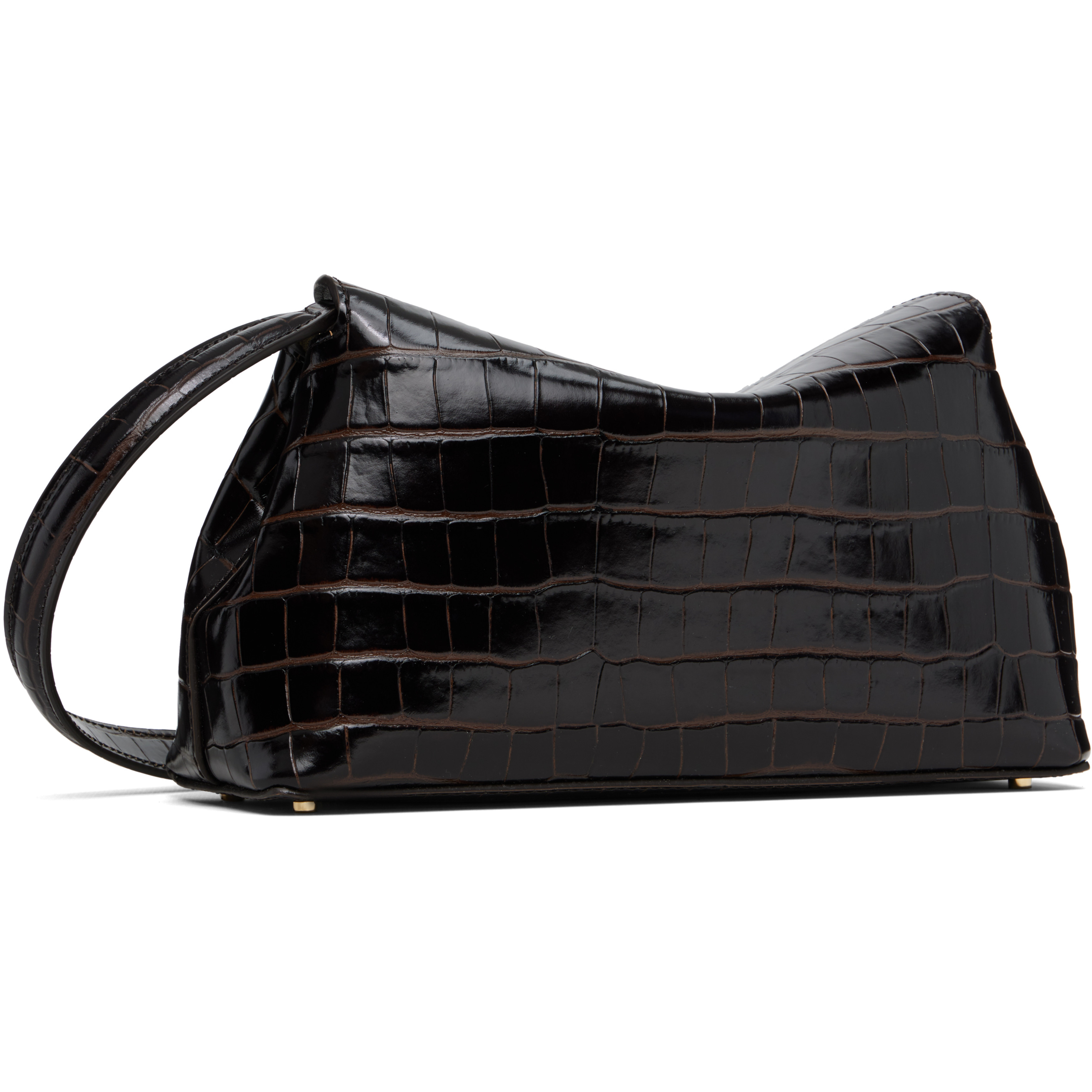 Brown T-Lock Croco-Embossed Clutch