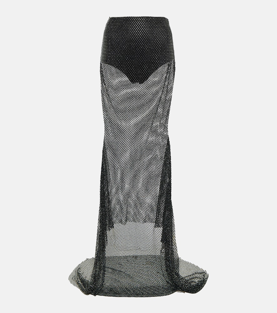 Crystal-embellished mesh maxi skirt