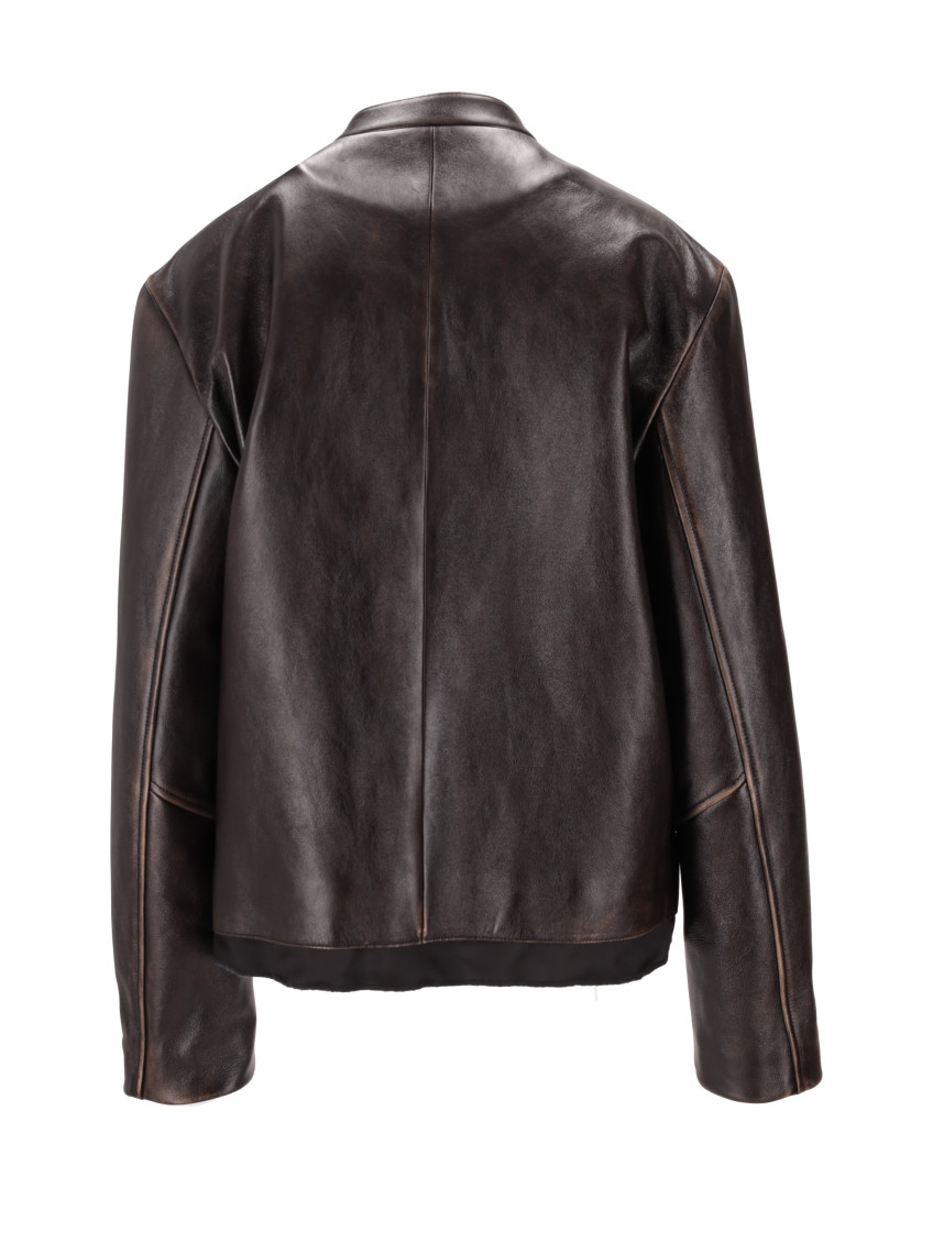 Miu Miu - leather jacket with stand collar and pocket