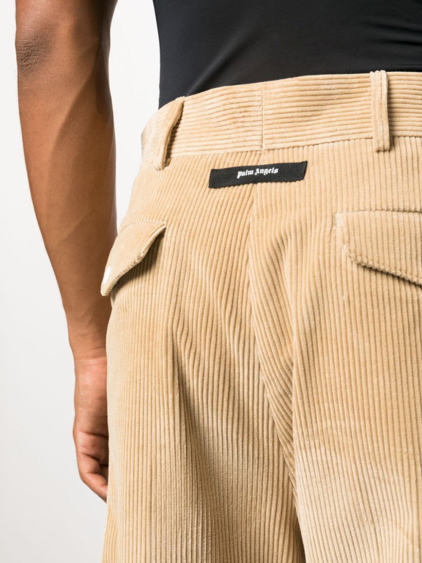 Crochet-stripe cotton corduroy trousers - Neutrals